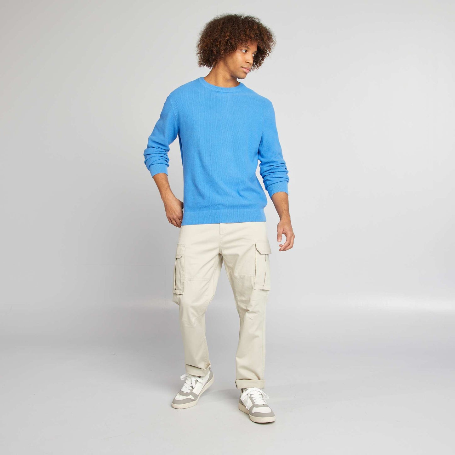 Pull en maille piquée col rond BLEU