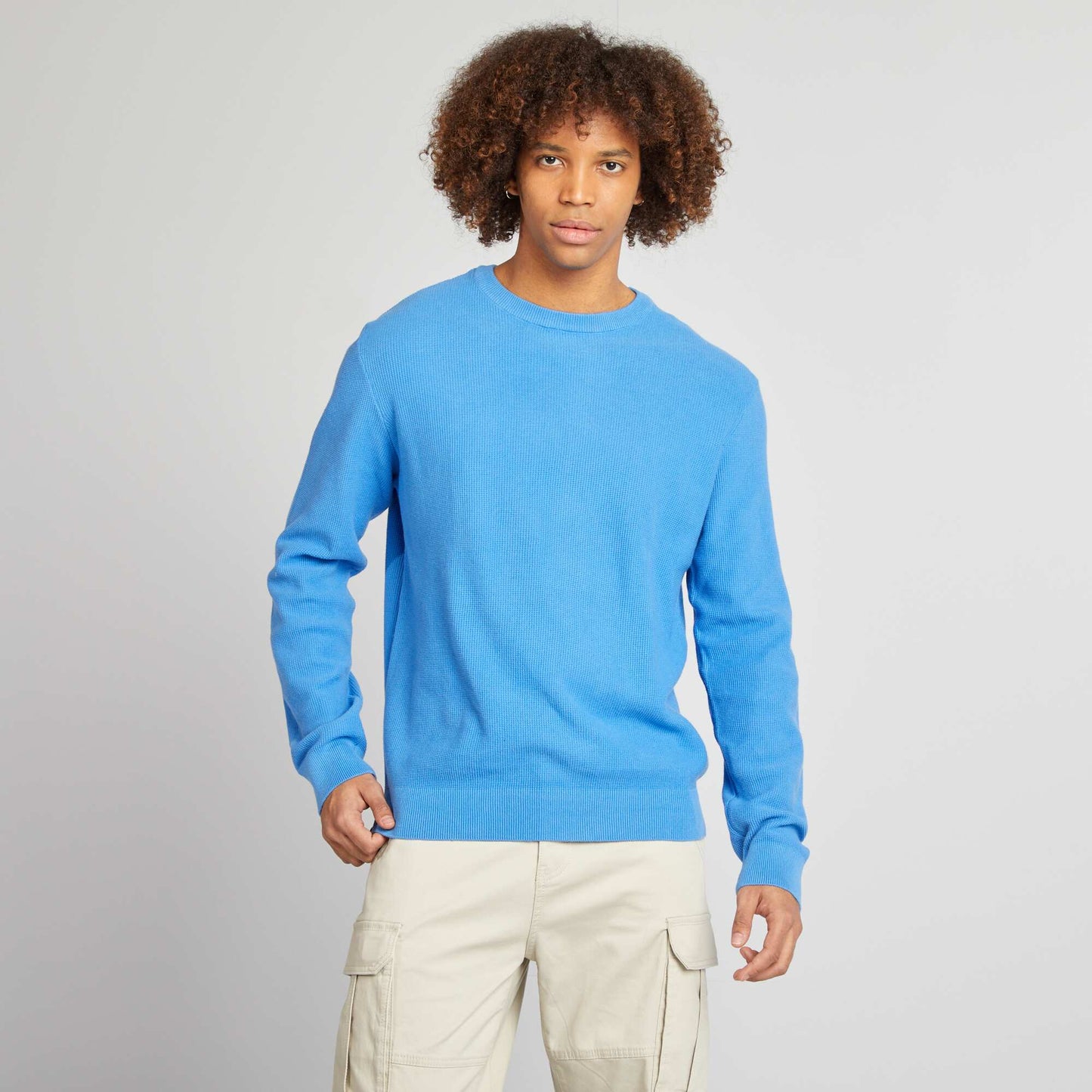 Pull en maille piquée col rond BLEU