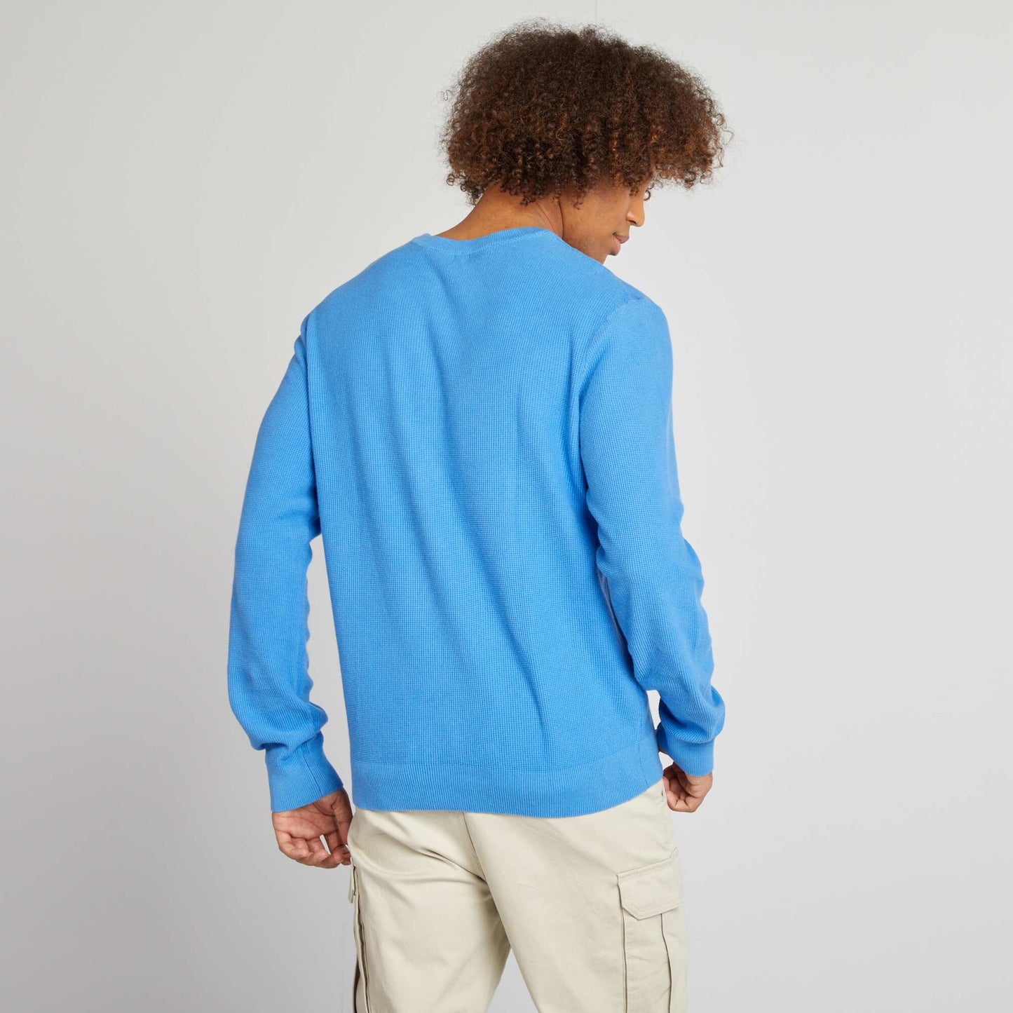 Pull en maille piquée col rond BLEU