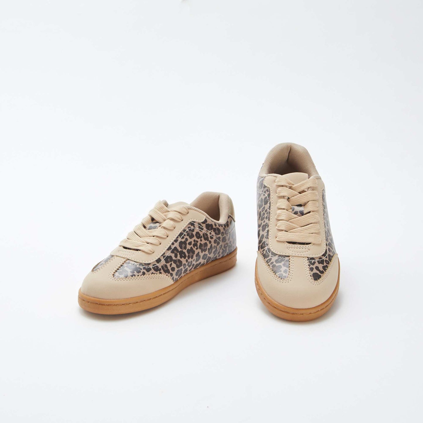 Baskets à lacets et motif léopard BEIGE