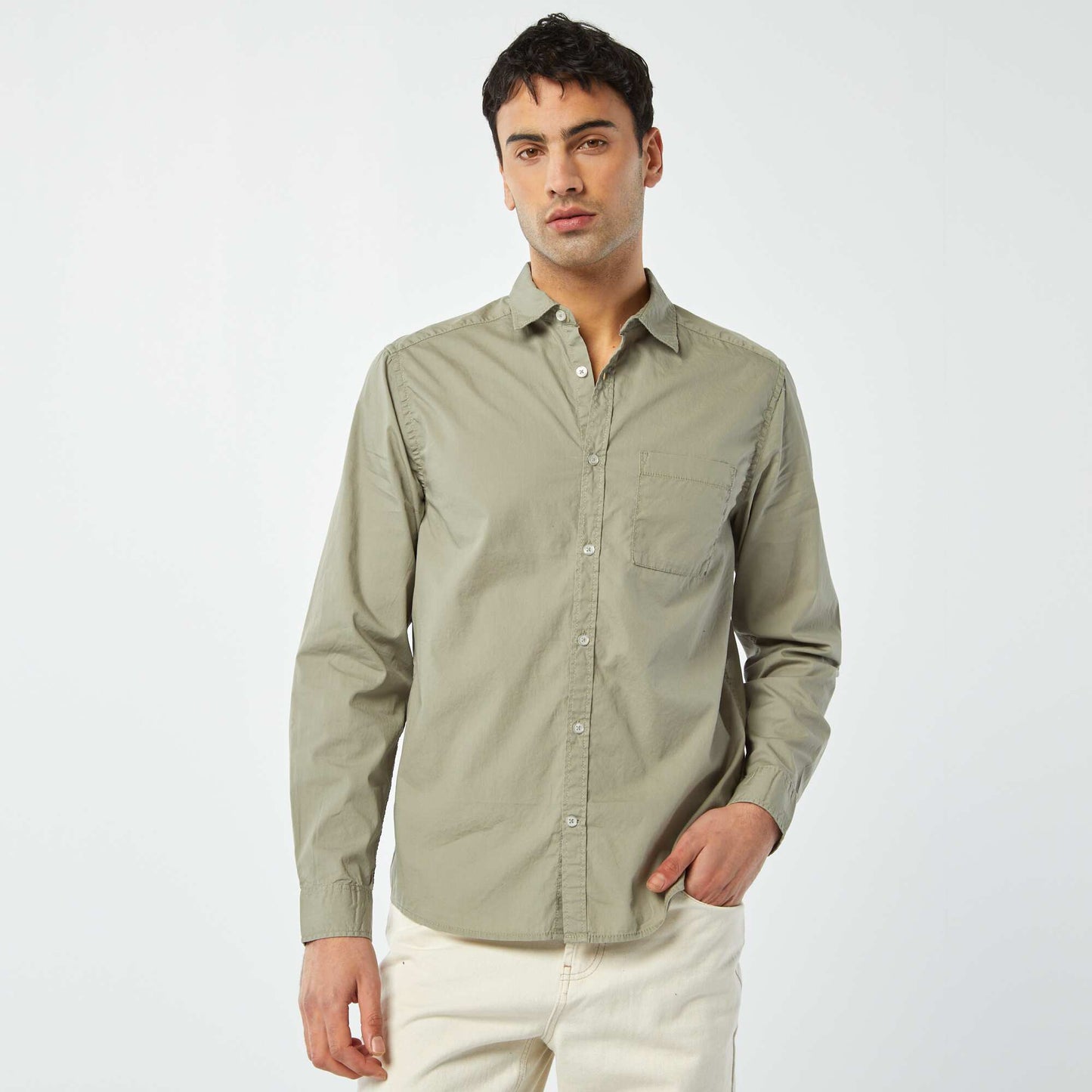 Chemise regular en popeline KAKI
