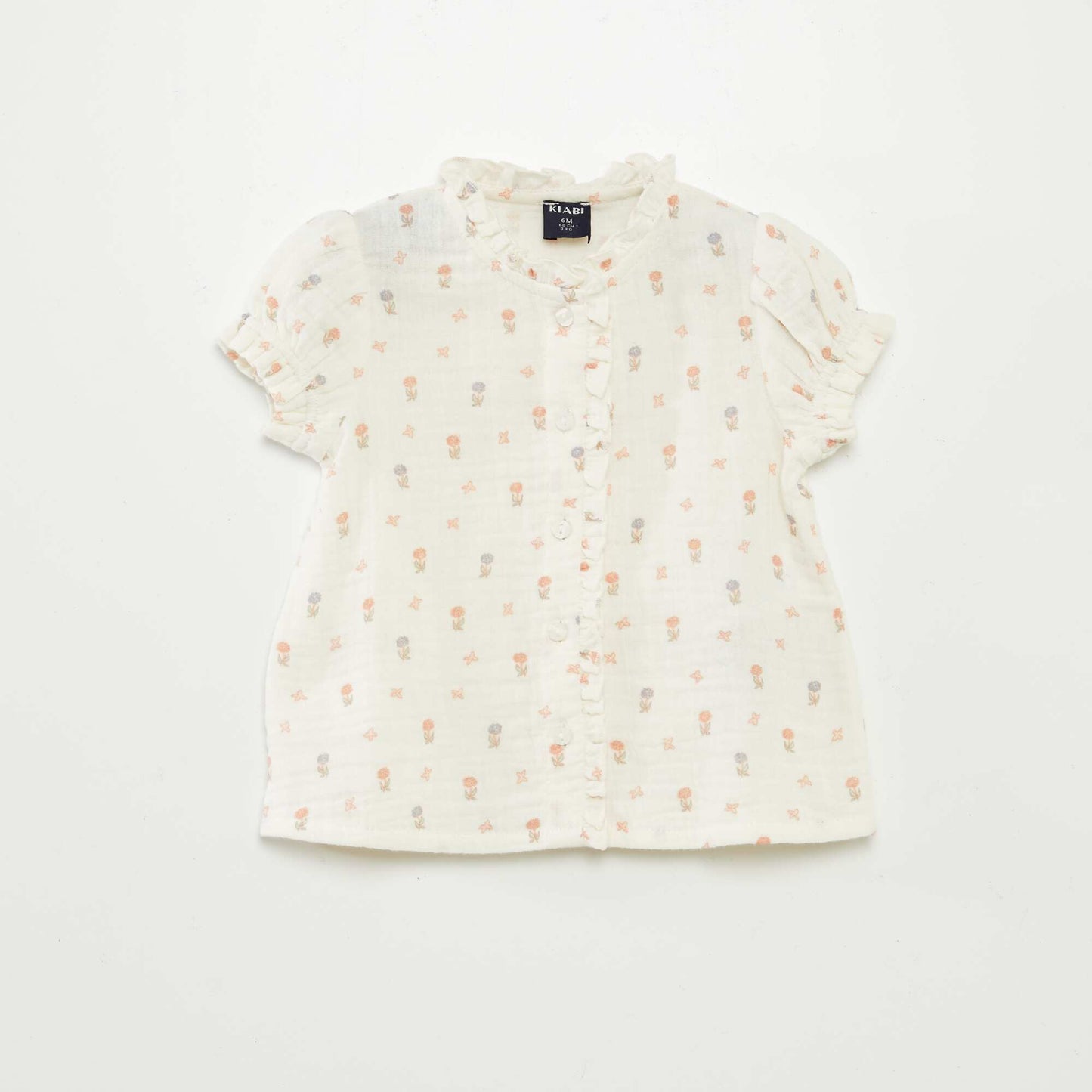Blouse à manches courtes en gaze de coton BLANC