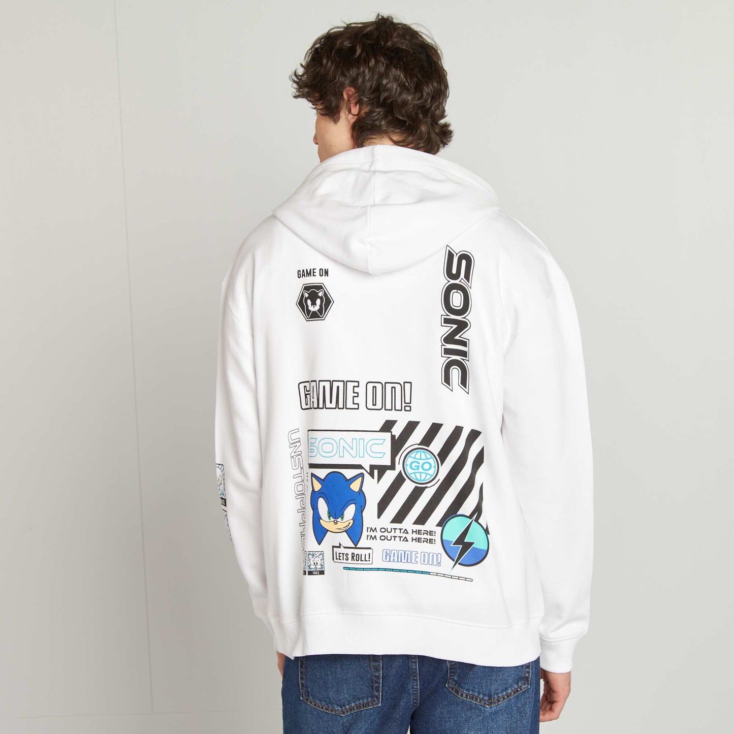 Sweat à capuche 'Sonic' imprimé recto-verso BLANC