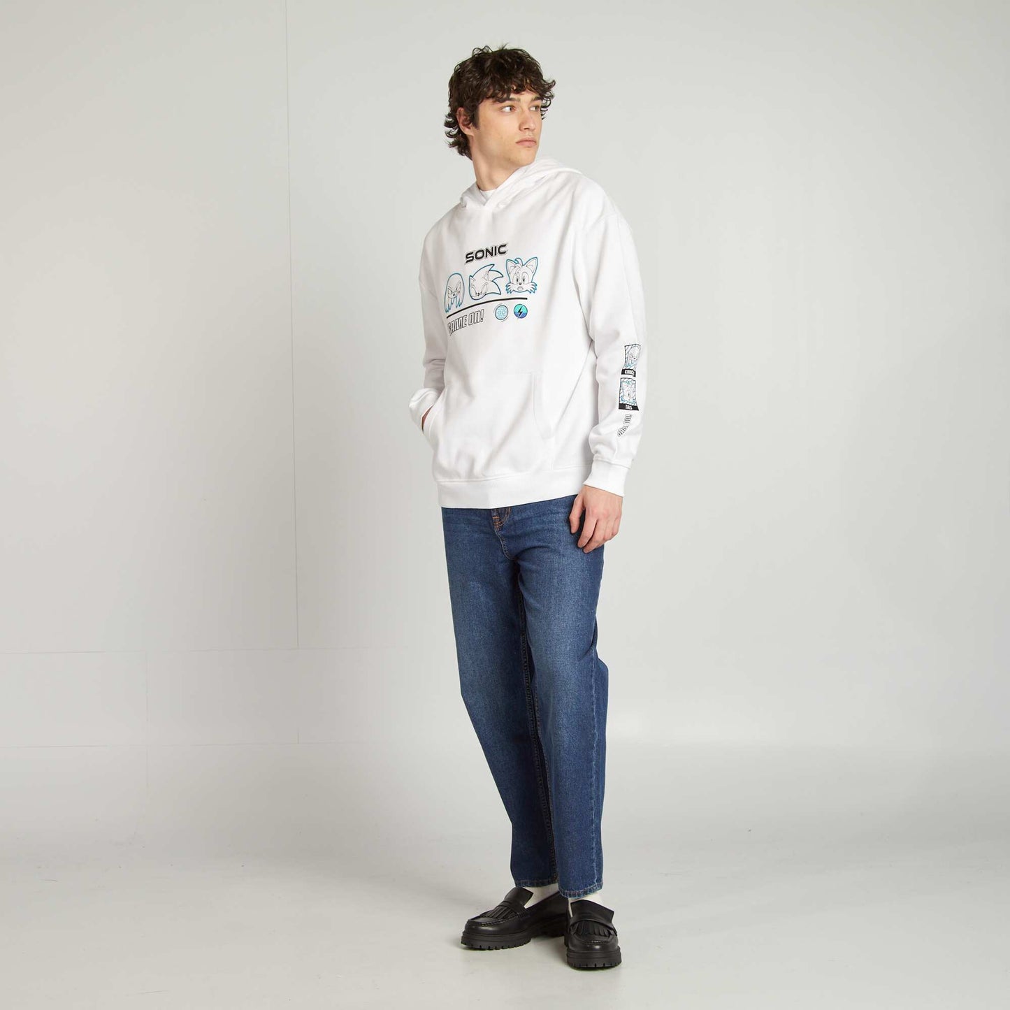 Sweat à capuche 'Sonic' imprimé recto-verso BLANC