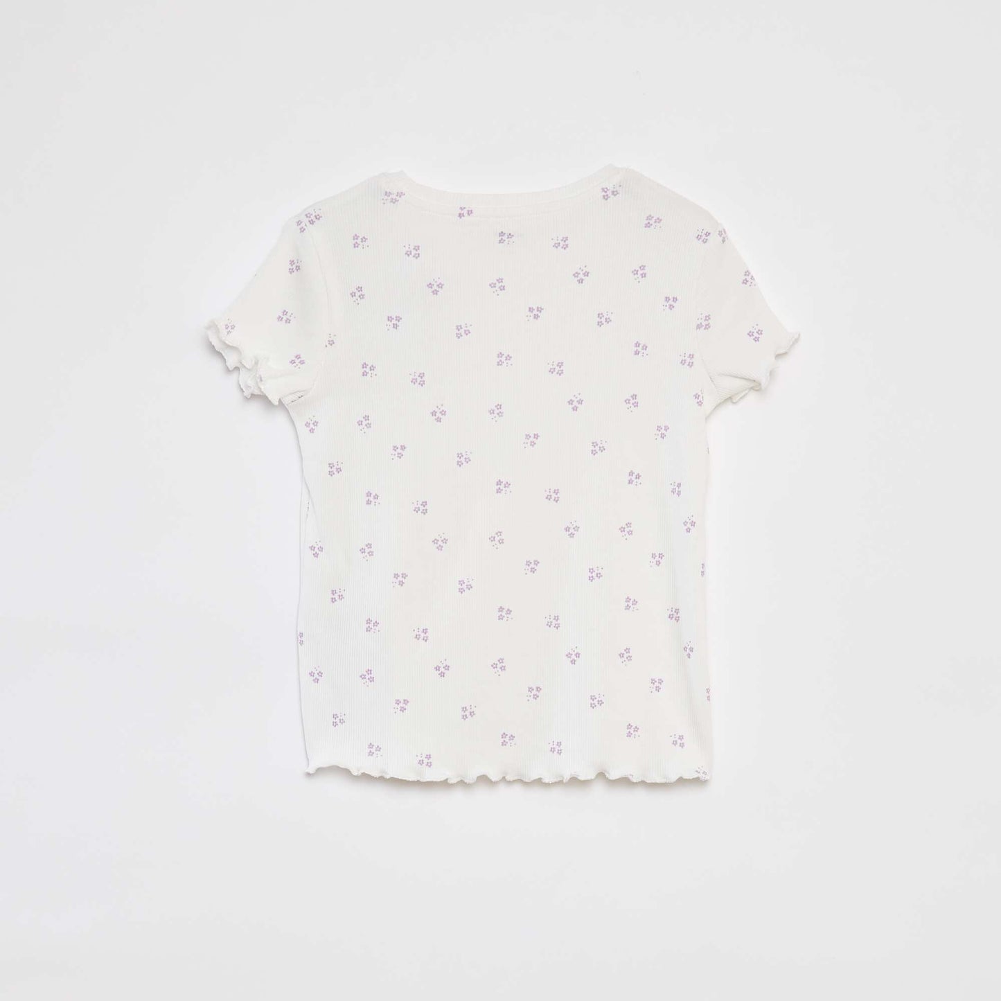 T-shirt côtelé avec bords ondulés et motifs BLANC