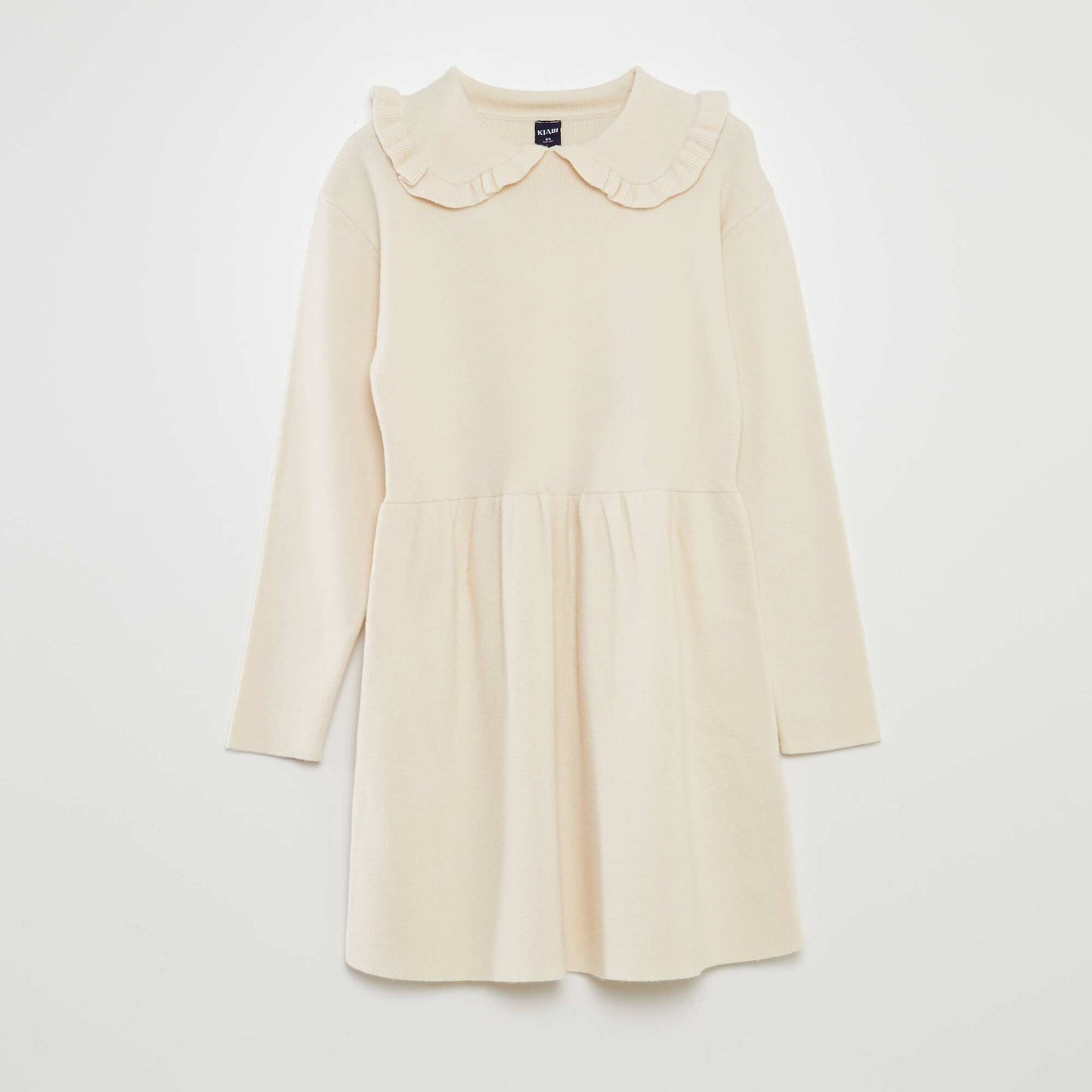 Robe pull en maille tricot col volanté Beige