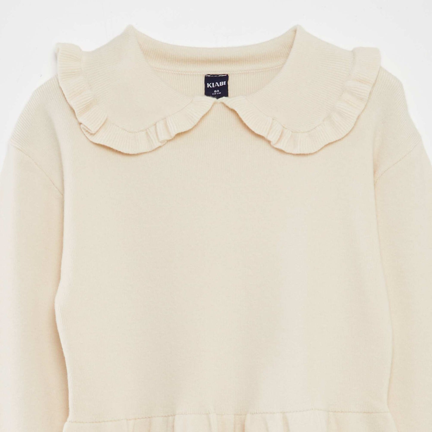Robe pull en maille tricot col volanté Beige