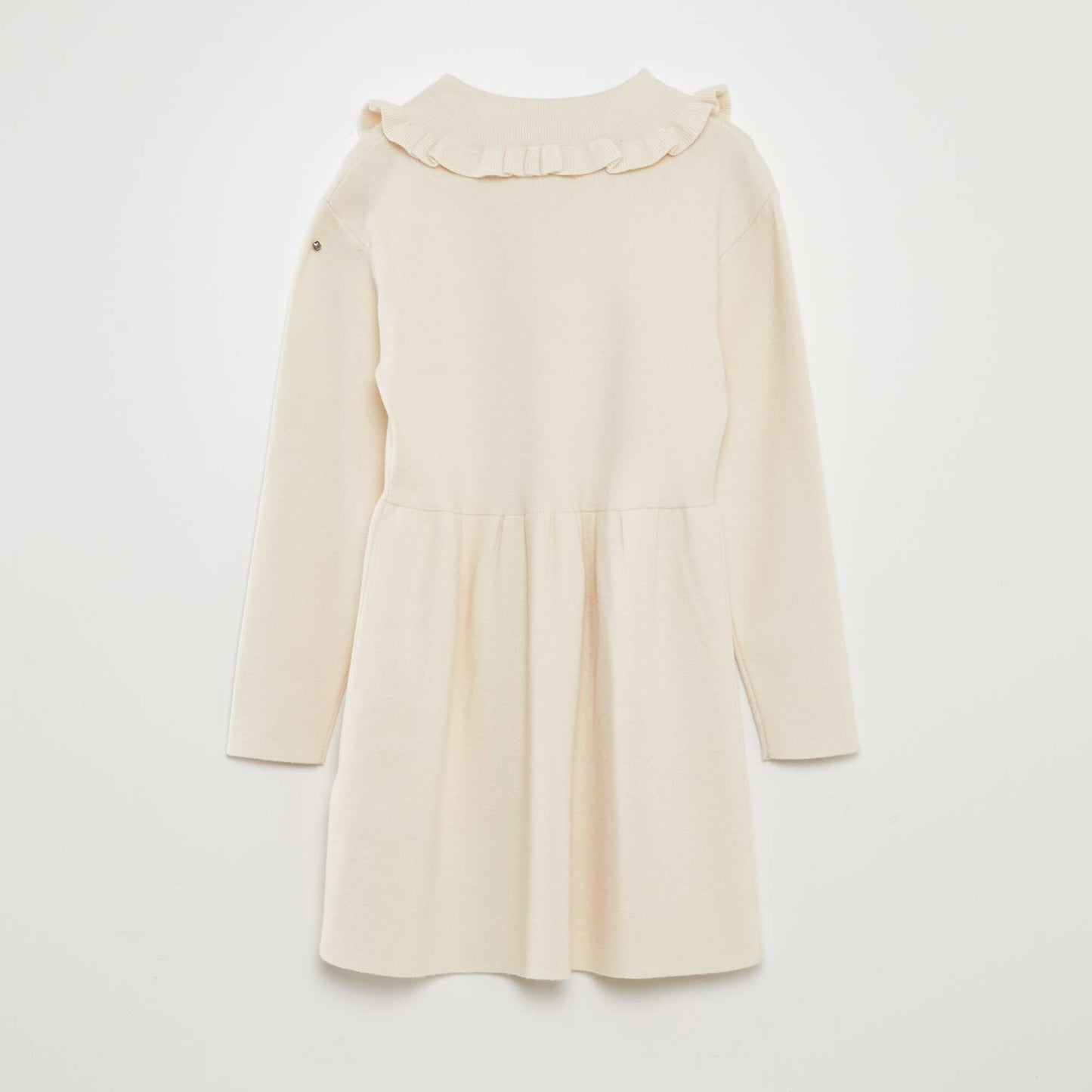 Robe pull en maille tricot col volanté Beige