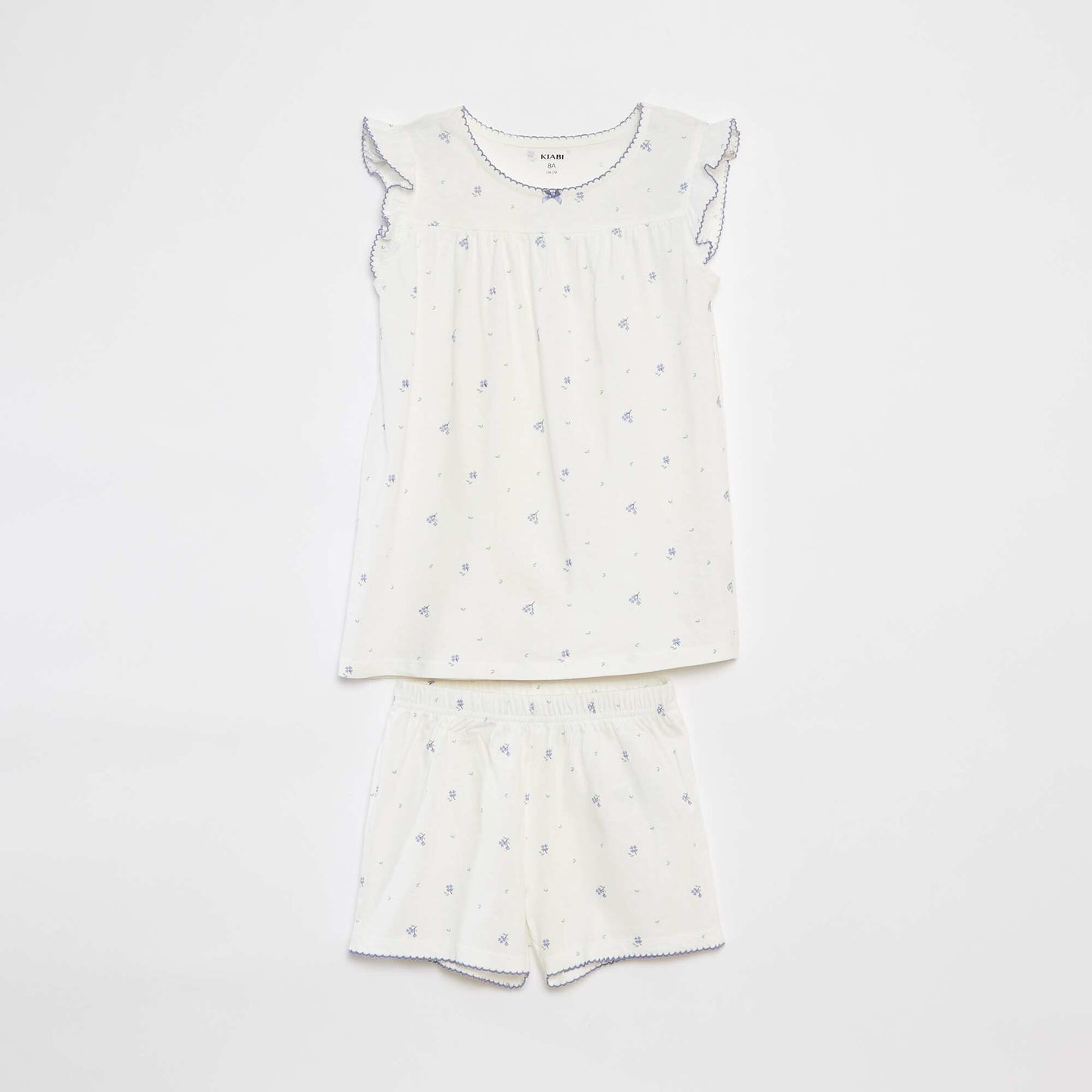 Pyjama court t-shirt volanté + short - 2 pièces BLANC