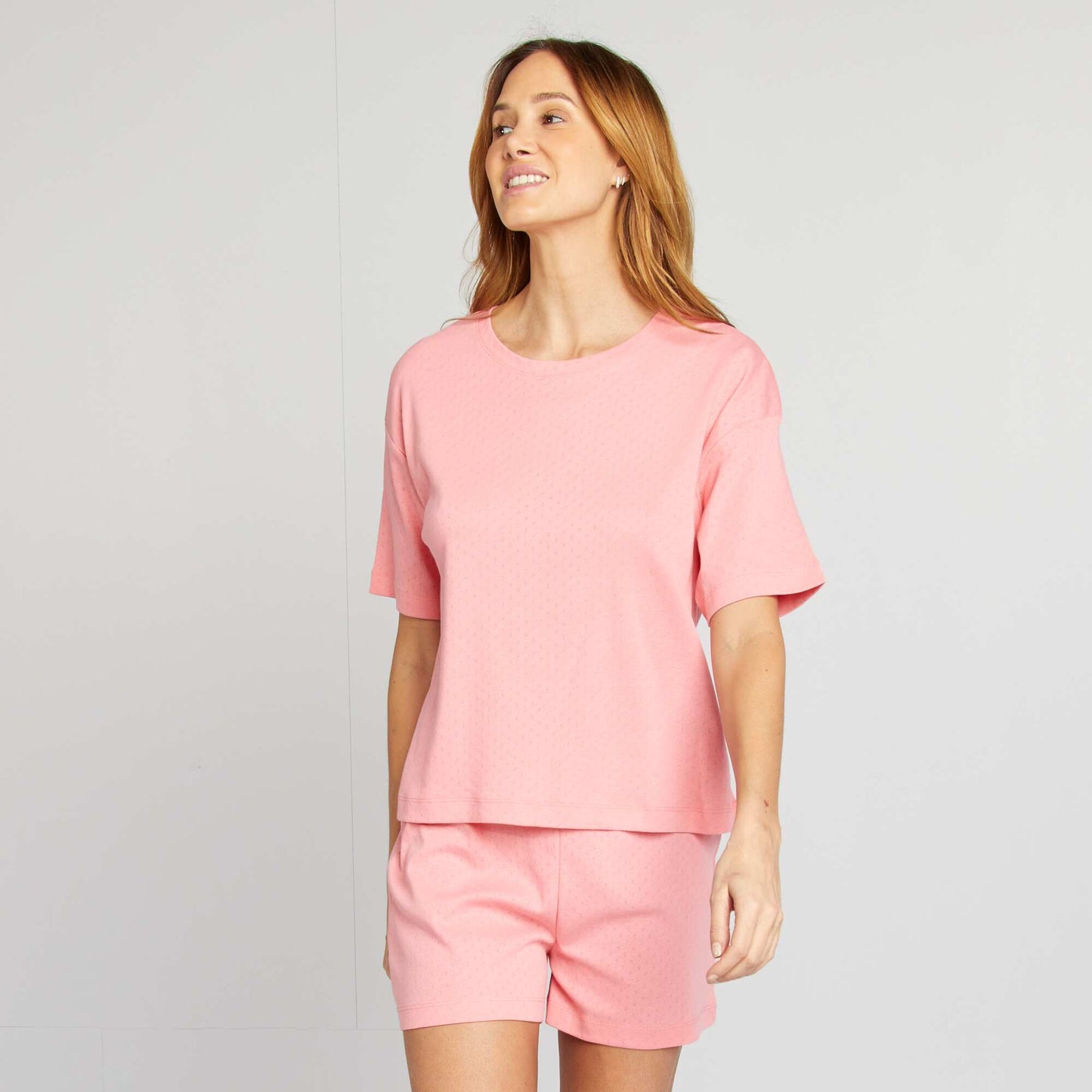Ensemble pyjama t-shirt + short en maille pointelle - 2 pièces ROSE