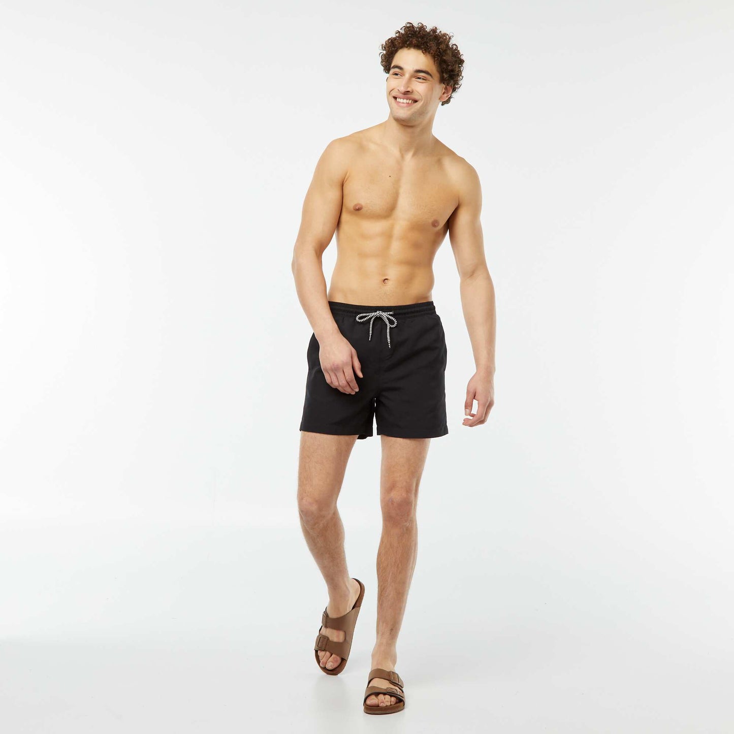 Short de bain uni avec cordons NOIR