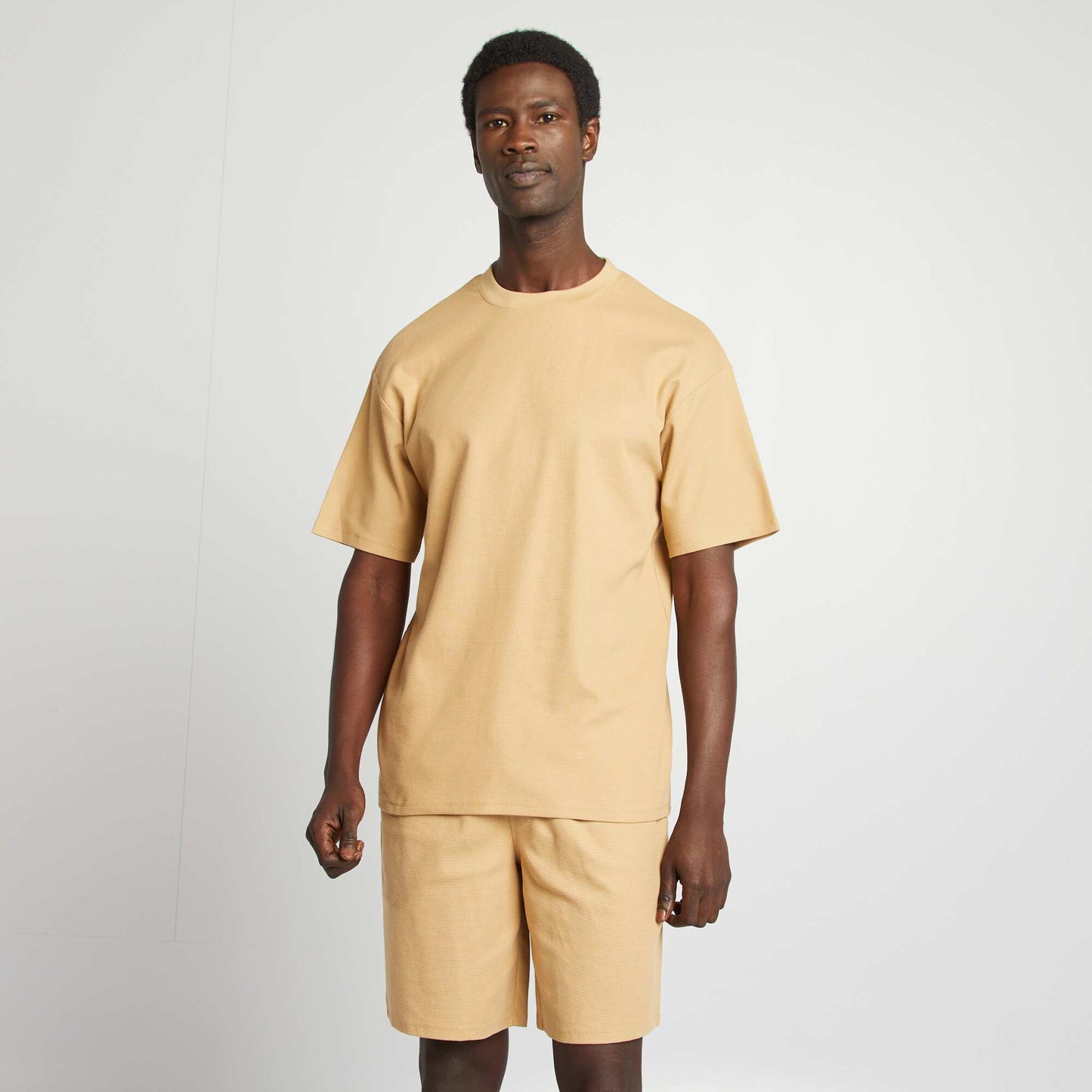 Pyjama court en maille gaufrée - 2 pièces BEIGE
