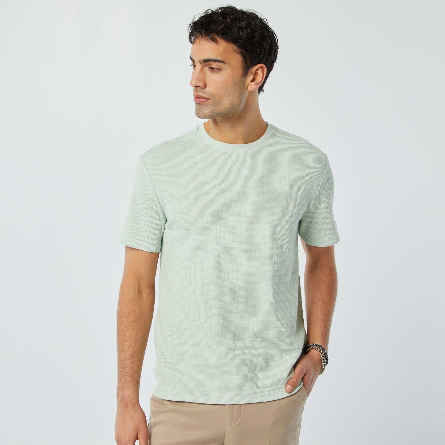 Tee-shirt en maille jacquard graphique BLEU CLAIR