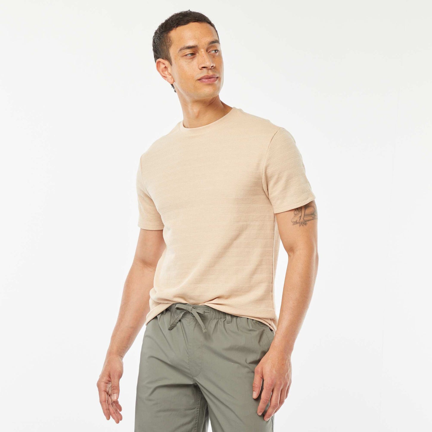 Tee-shirt en maille jacquard graphique BEIGE