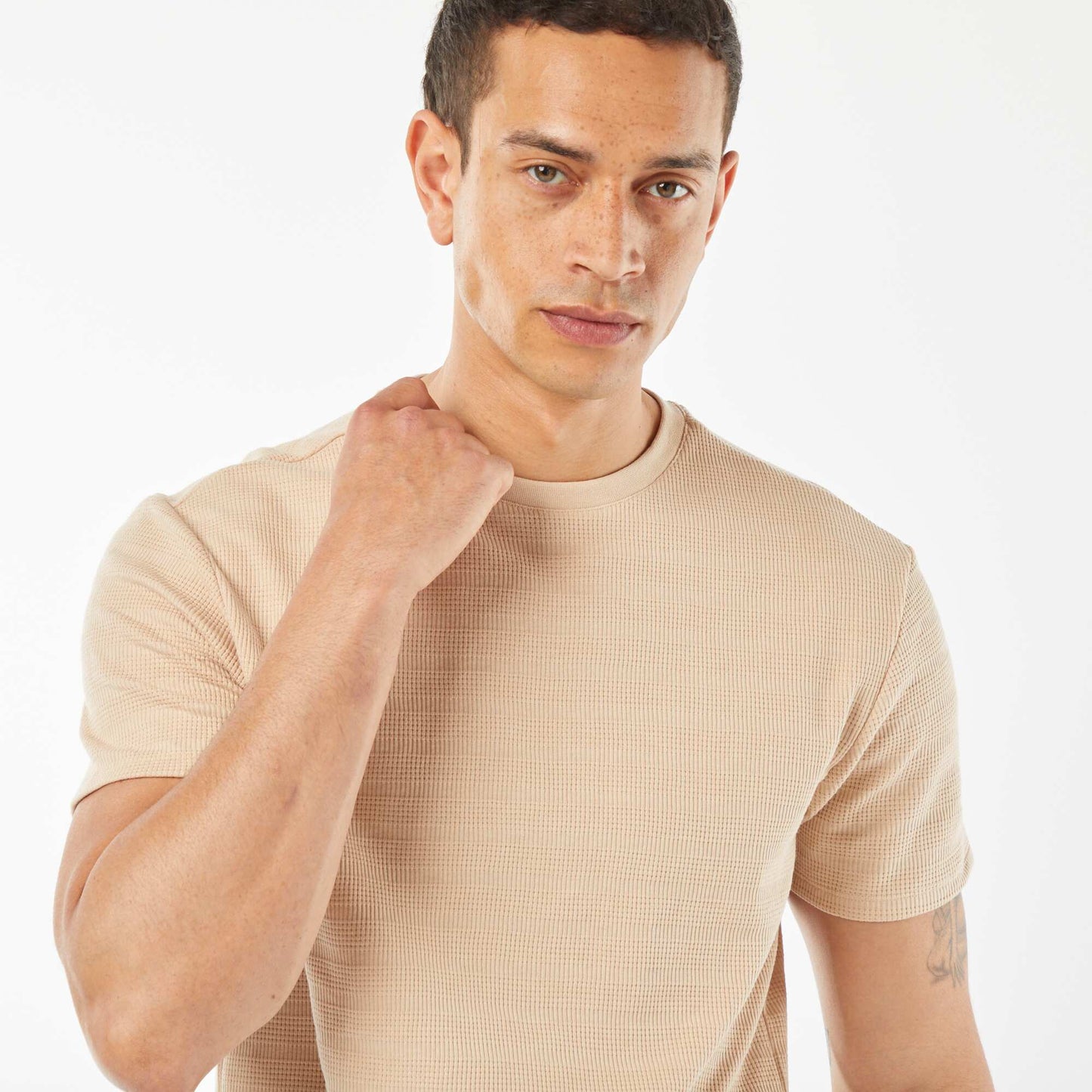 Tee-shirt en maille jacquard graphique BEIGE