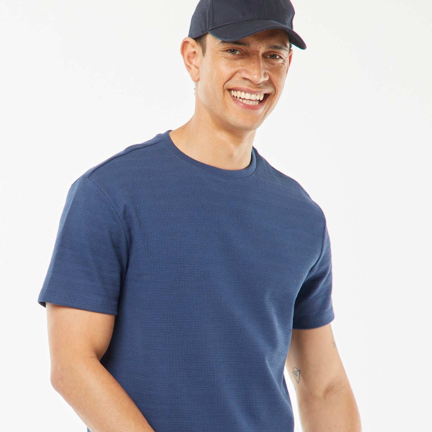 Tee-shirt en maille jacquard graphique BLEU