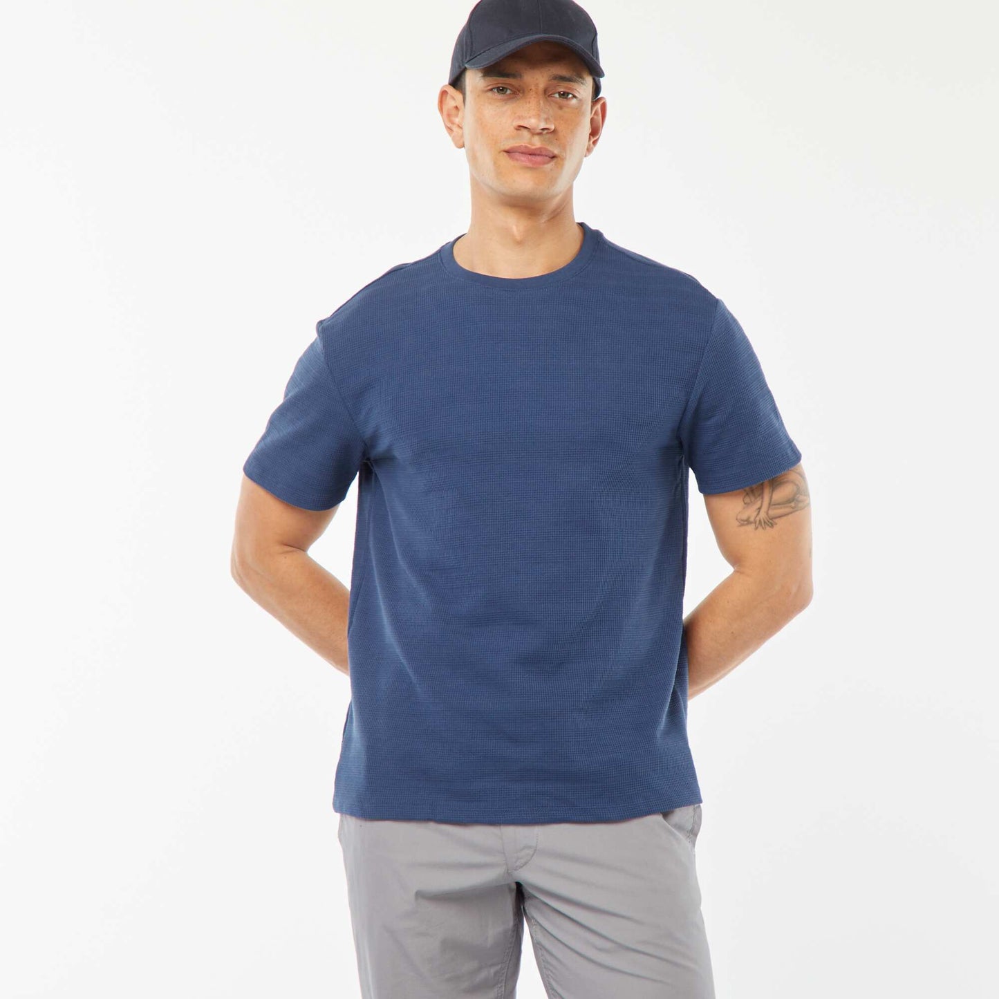 Tee-shirt en maille jacquard graphique BLEU
