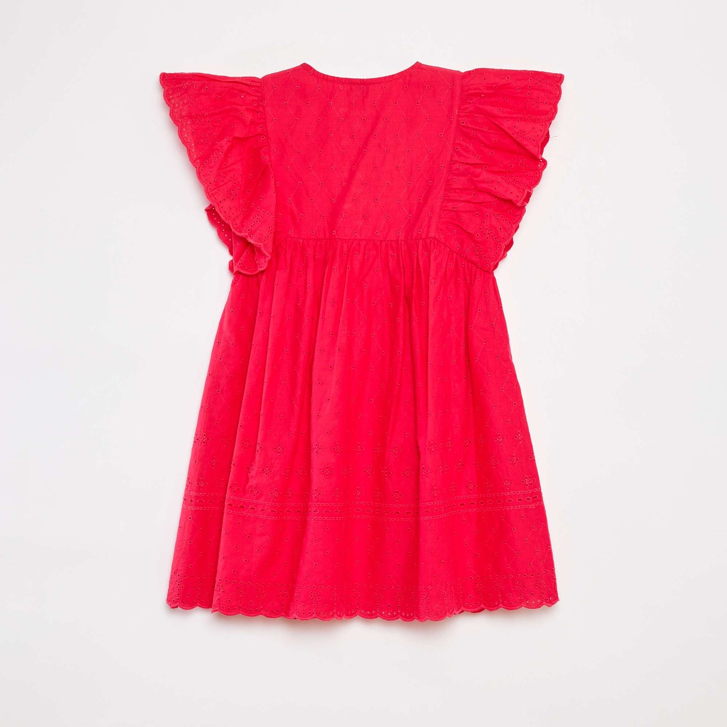 Robe avec broderies all over et volants aux emmanchures ROSE