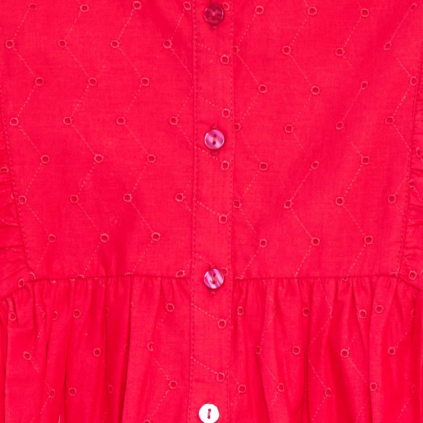 Robe avec broderies all over et volants aux emmanchures ROSE