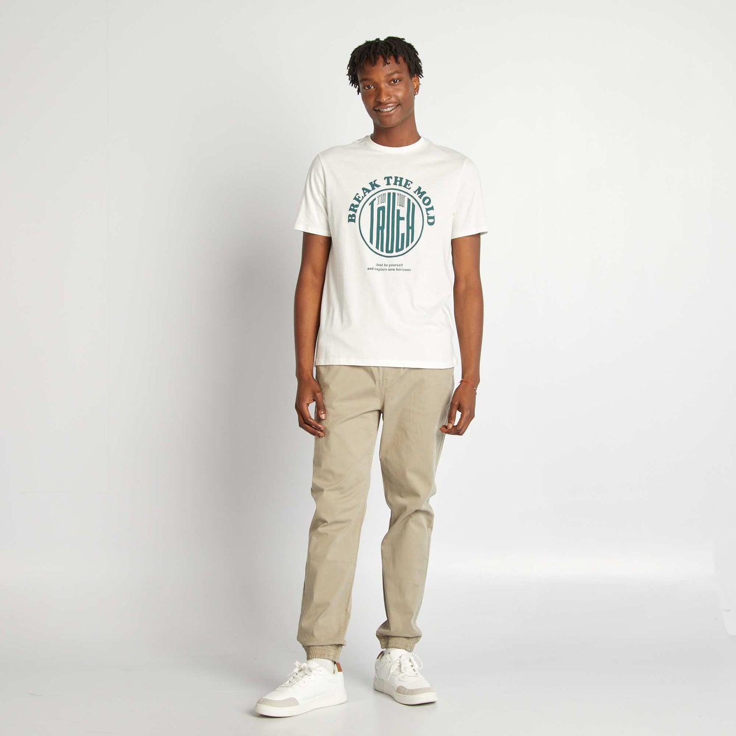 T-shirt à col rond imprimé BLANC
