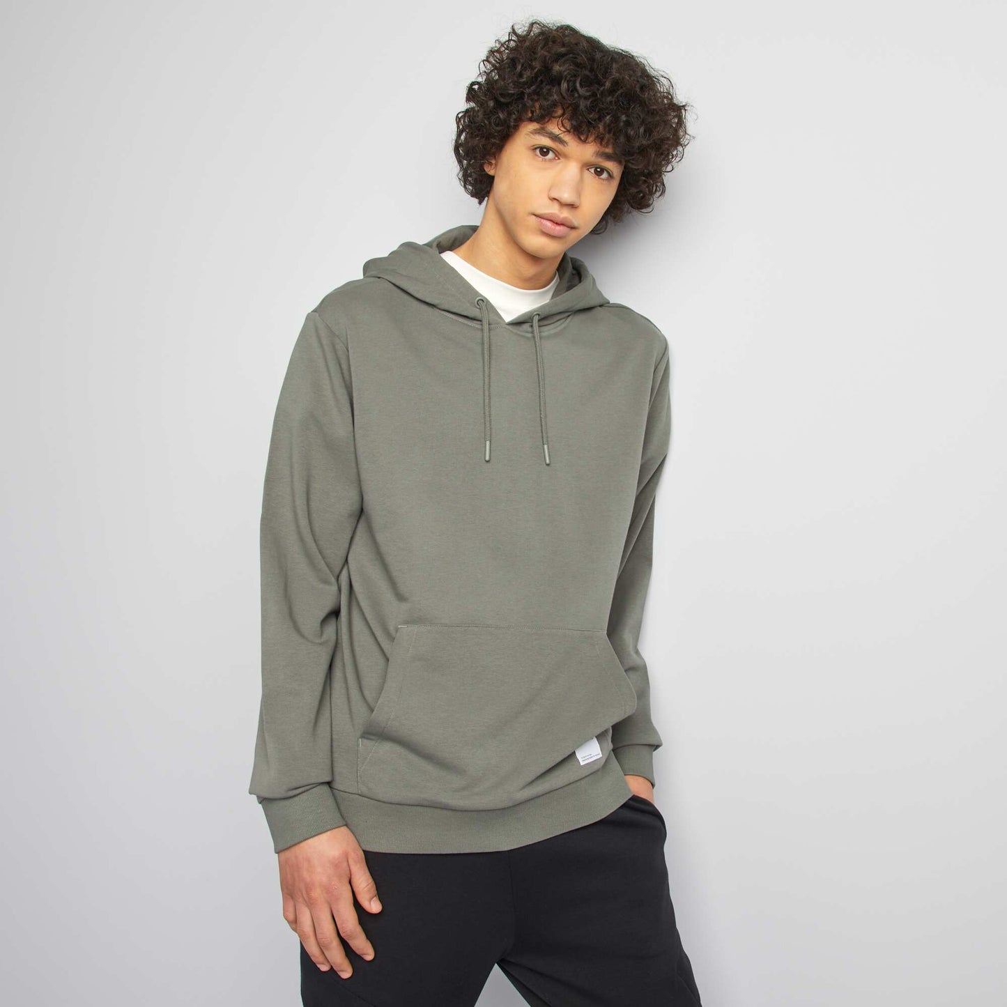Sweat à capuche en molleton léger uni VERT