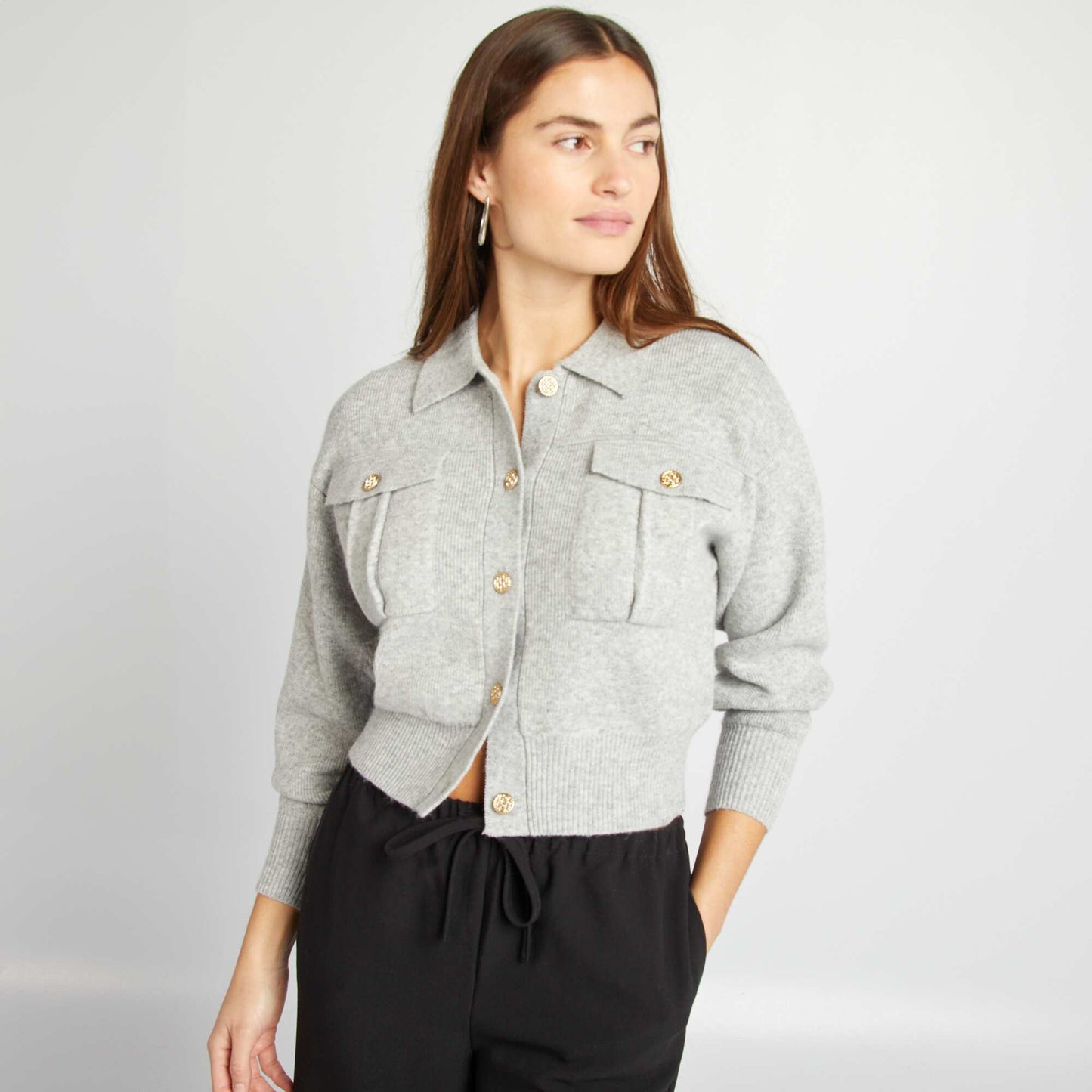 Gilet avec boutons fantaisies Gris