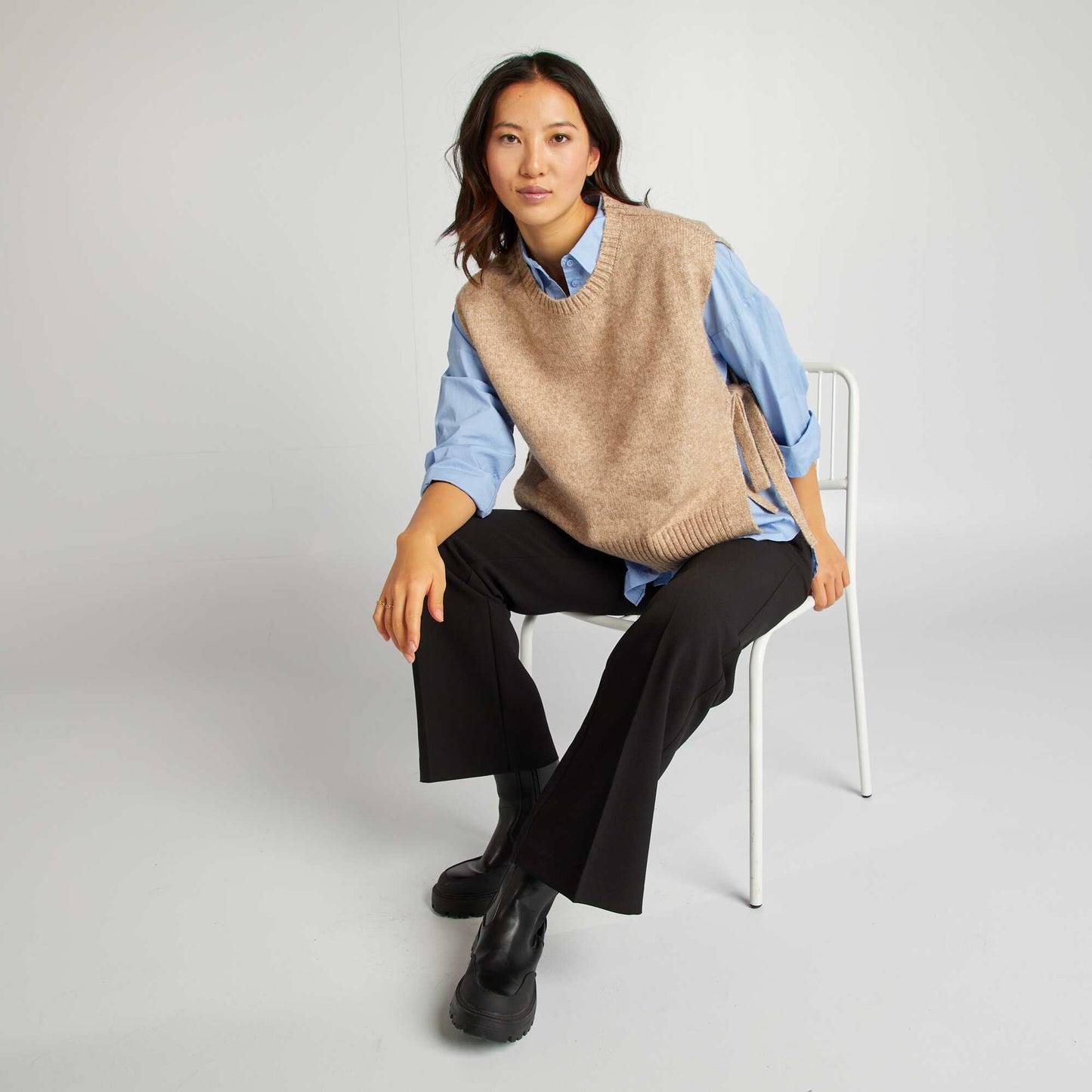 Pull sans manches en laine mélangée BEIGE