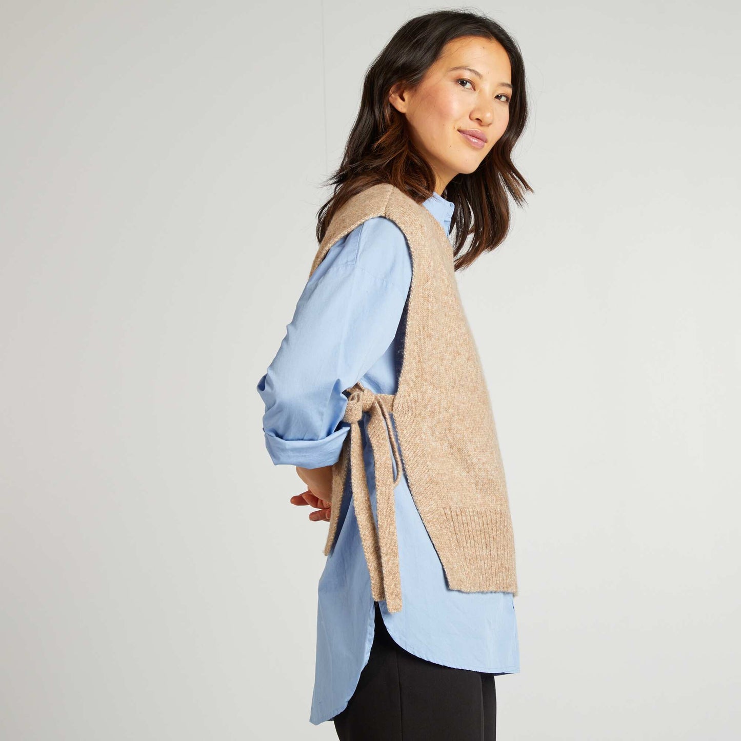Pull sans manches en laine mélangée BEIGE