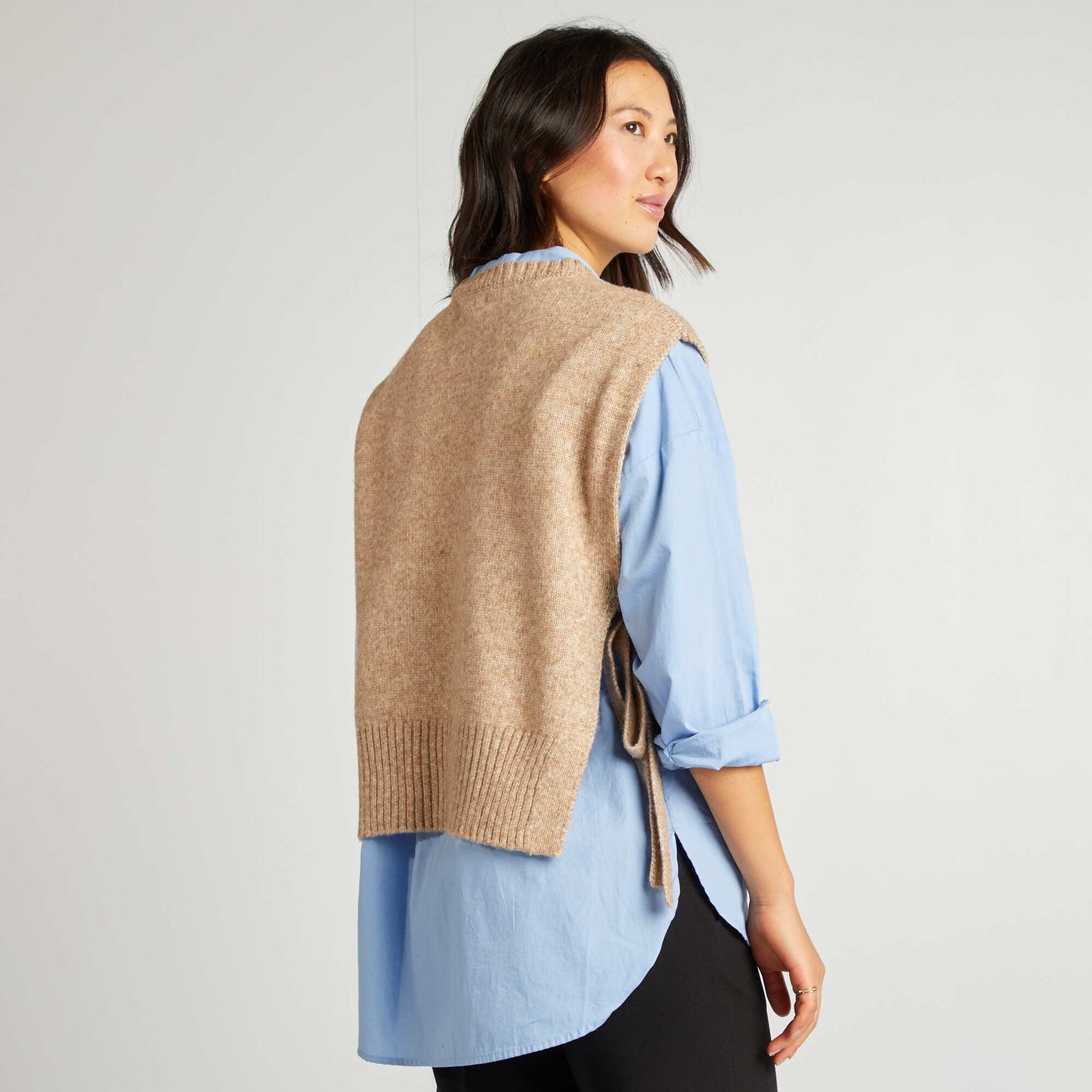 Pull sans manches en laine mélangée BEIGE