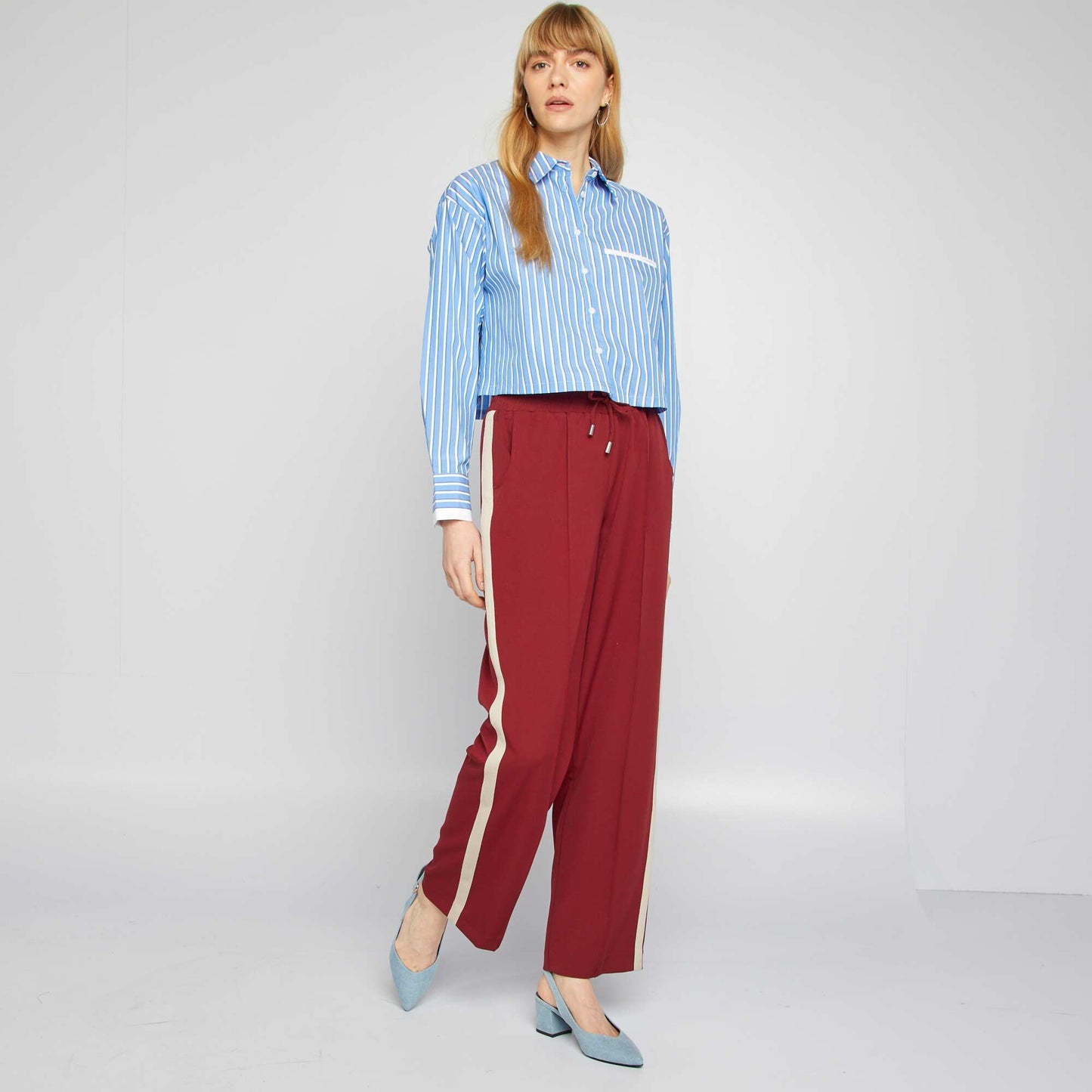Chemise cropped rayée BLEU