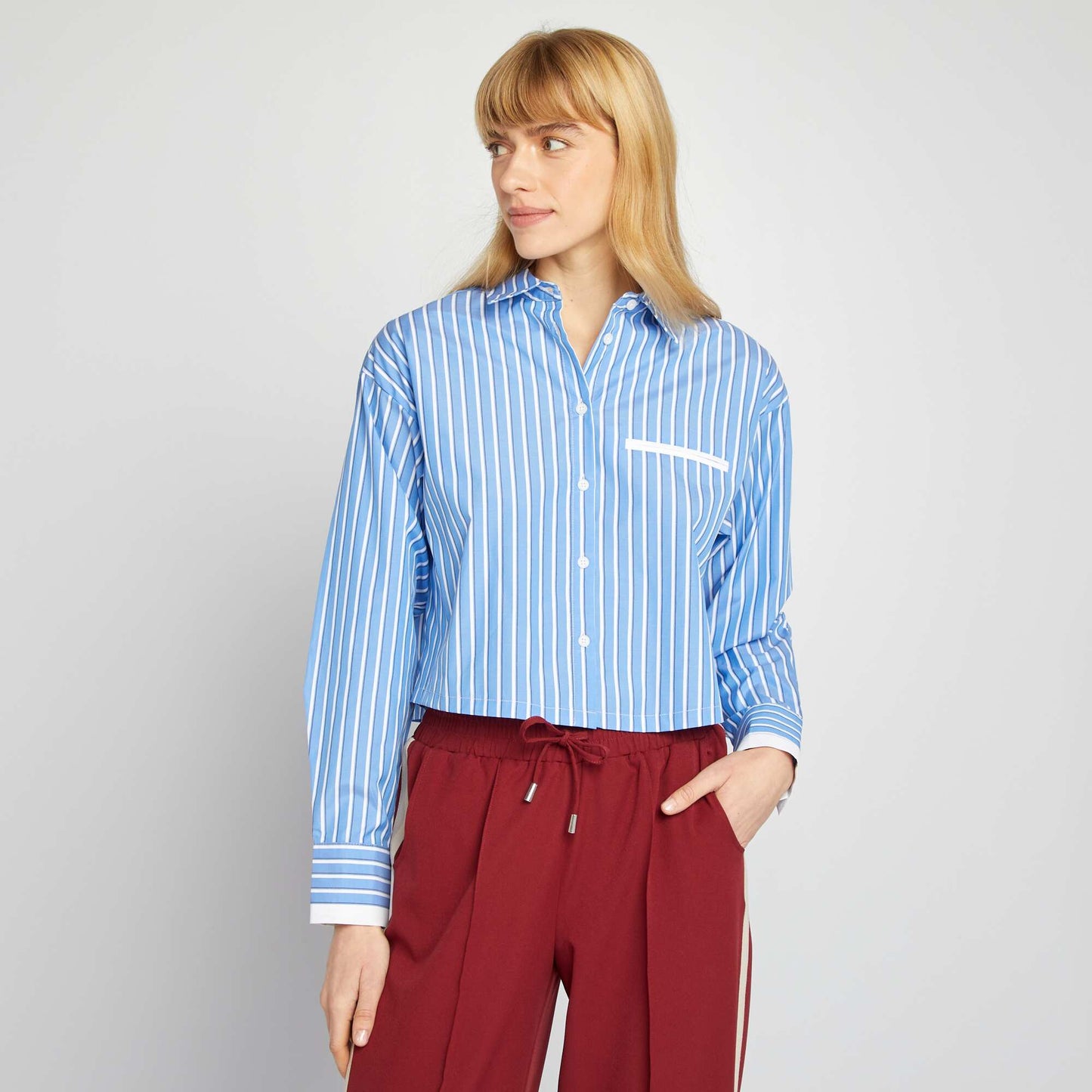 Chemise cropped rayée BLEU