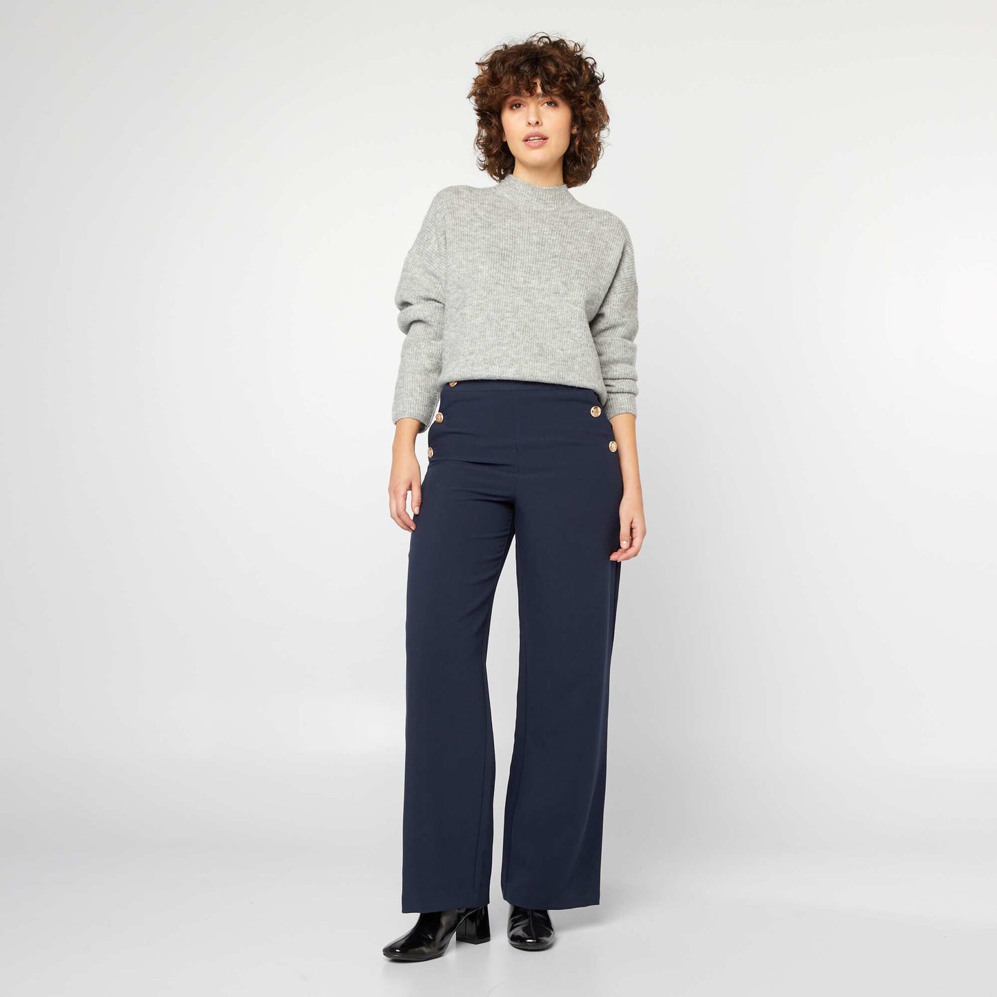 Pantalon large avec boutons dorés Bleu