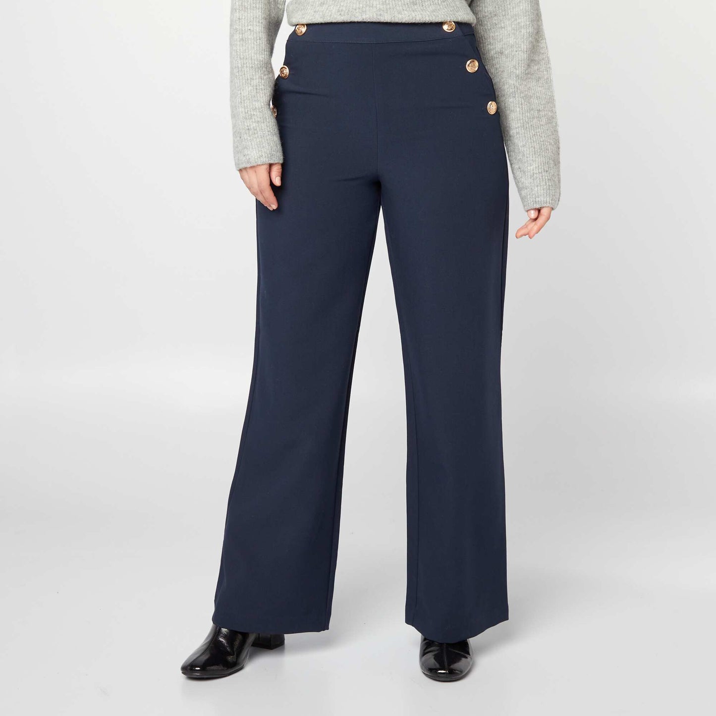 Pantalon large avec boutons dorés Bleu