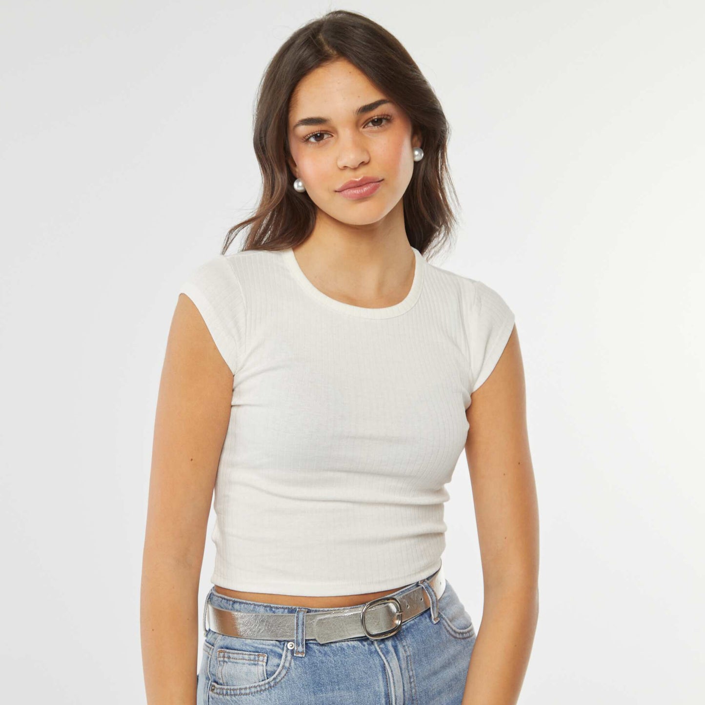 T-shirt sans manches avec ouverture dans le bas du dos BLANC