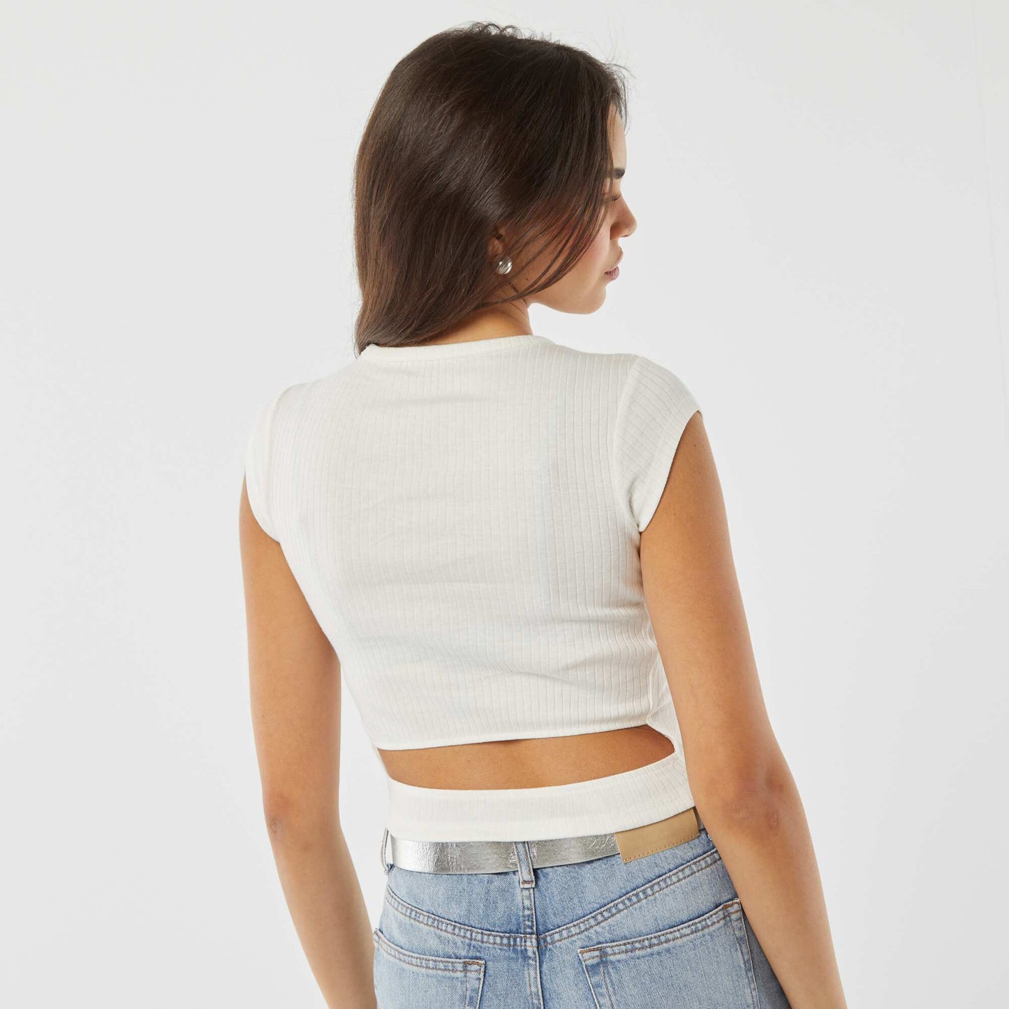T-shirt sans manches avec ouverture dans le bas du dos BLANC