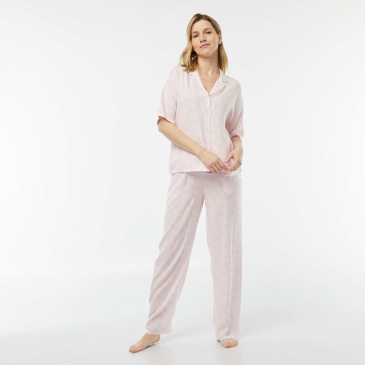 Ensemble pyjama chemisier + pantalon imprimé ROSE