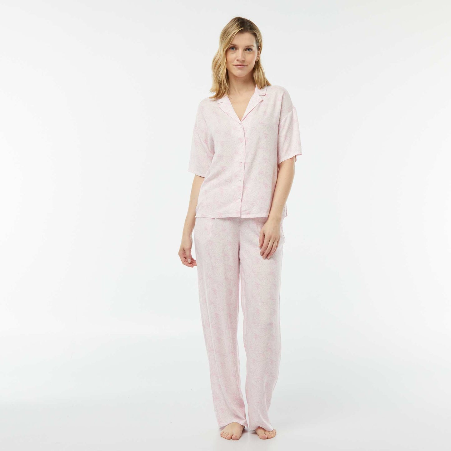 Ensemble pyjama chemisier + pantalon imprimé ROSE