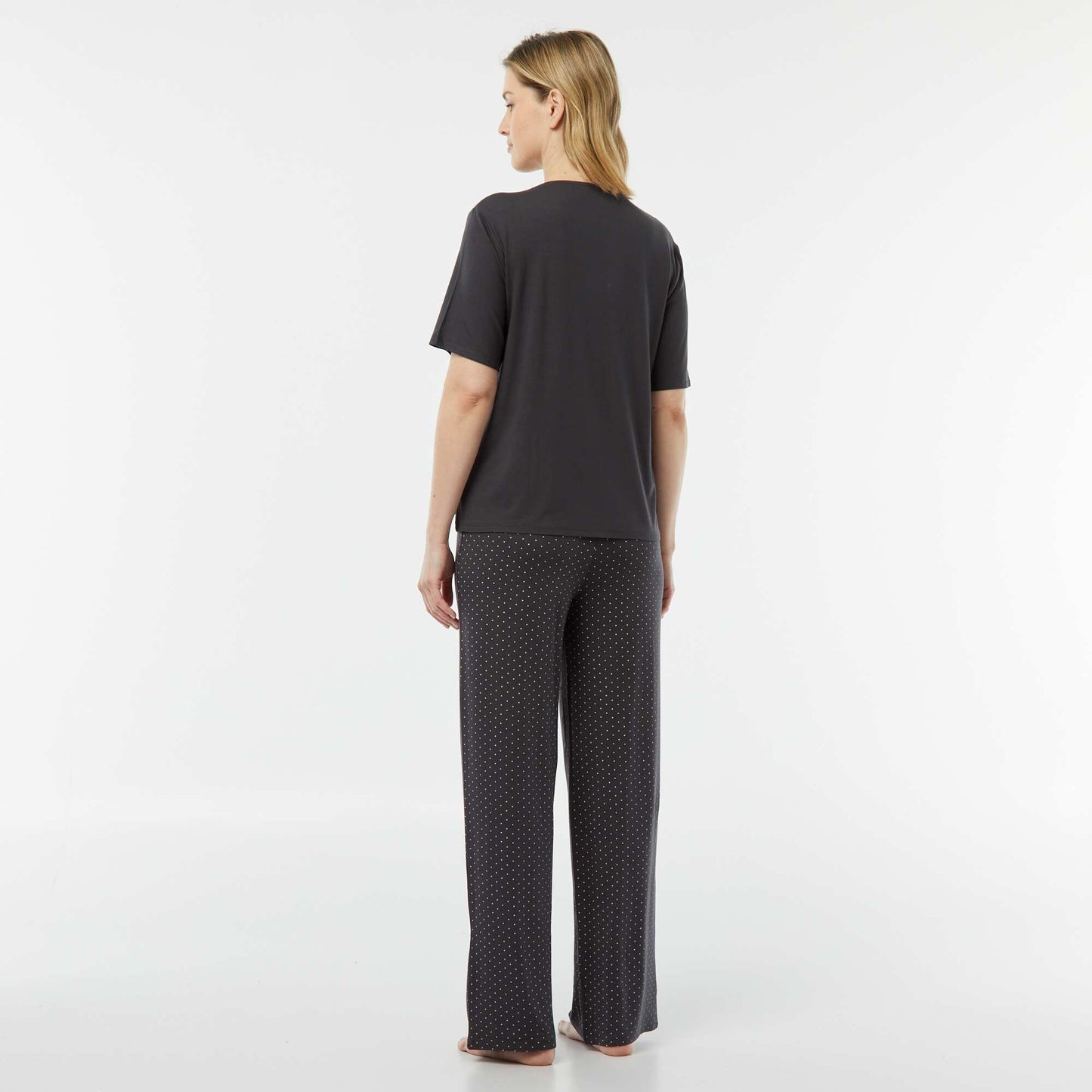 Pyjama long 2 pièces en maille extra-fluide NOIR