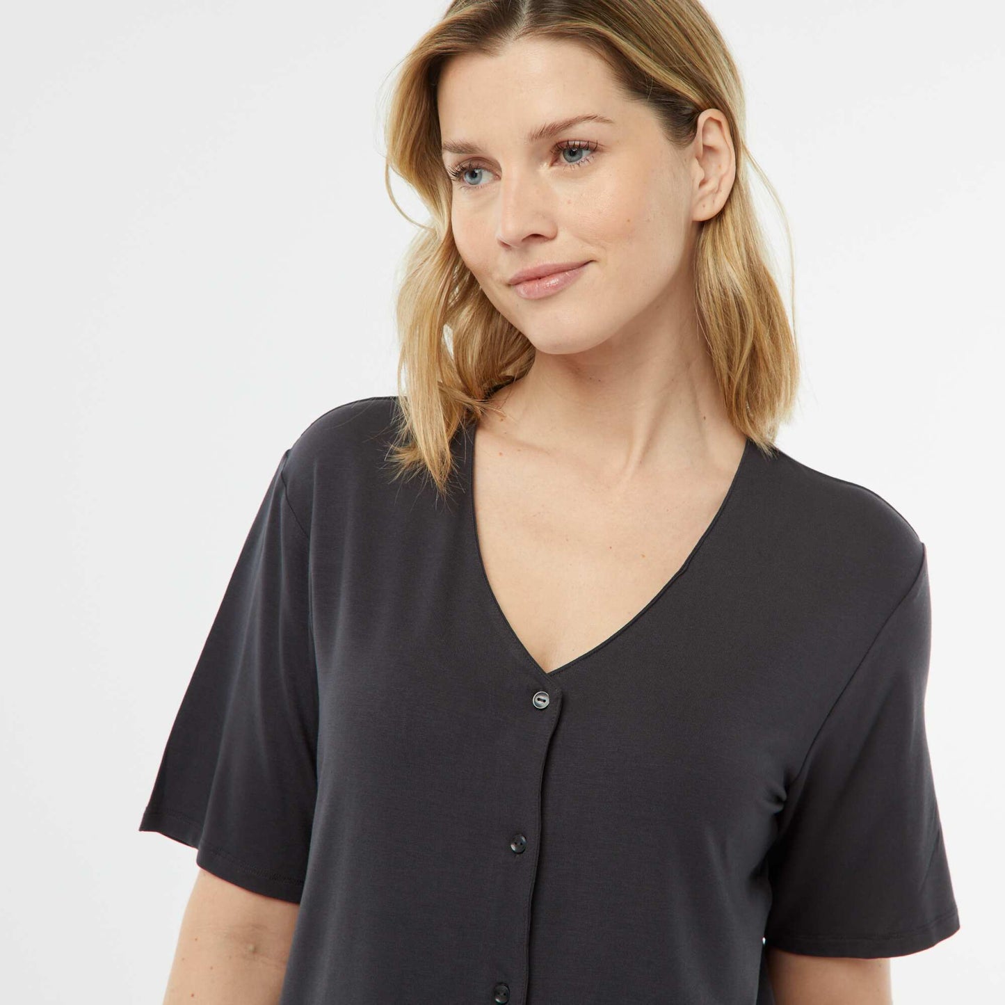 Pyjama long 2 pièces en maille extra-fluide NOIR