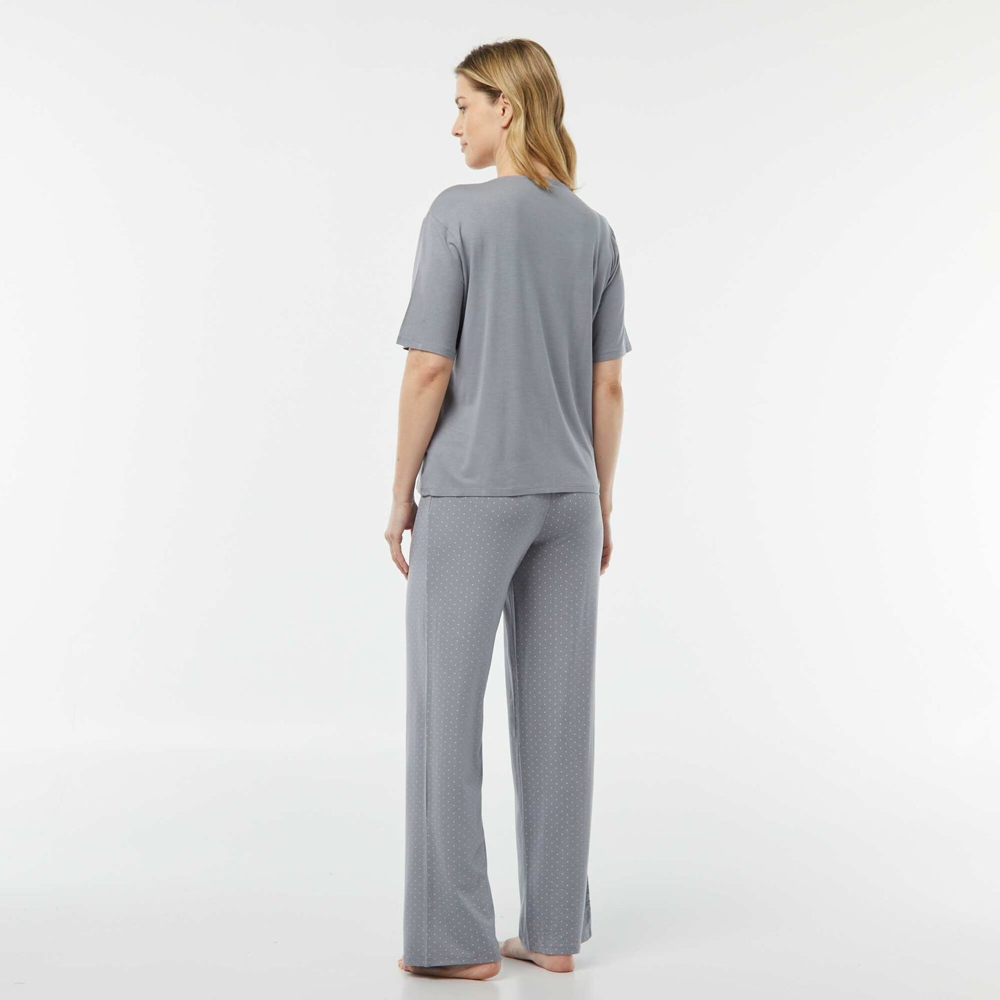 Pyjama long 2 pièces en maille extra-fluide BLEU GRIS