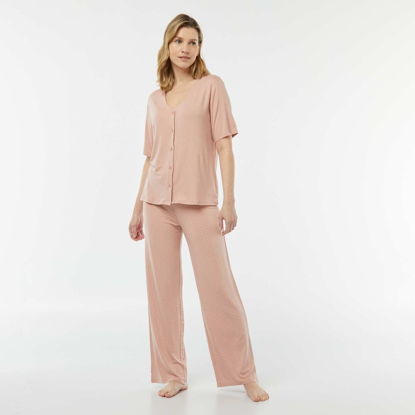 Pyjama long 2 pièces en maille extra-fluide ROSE