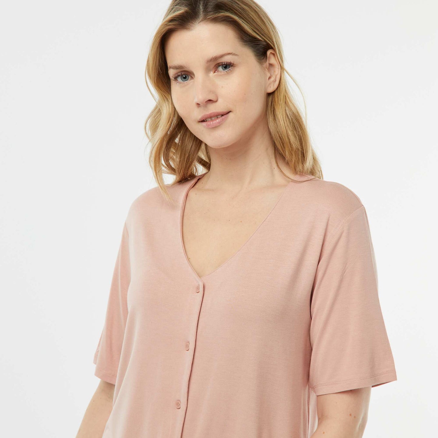 Pyjama long 2 pièces en maille extra-fluide ROSE