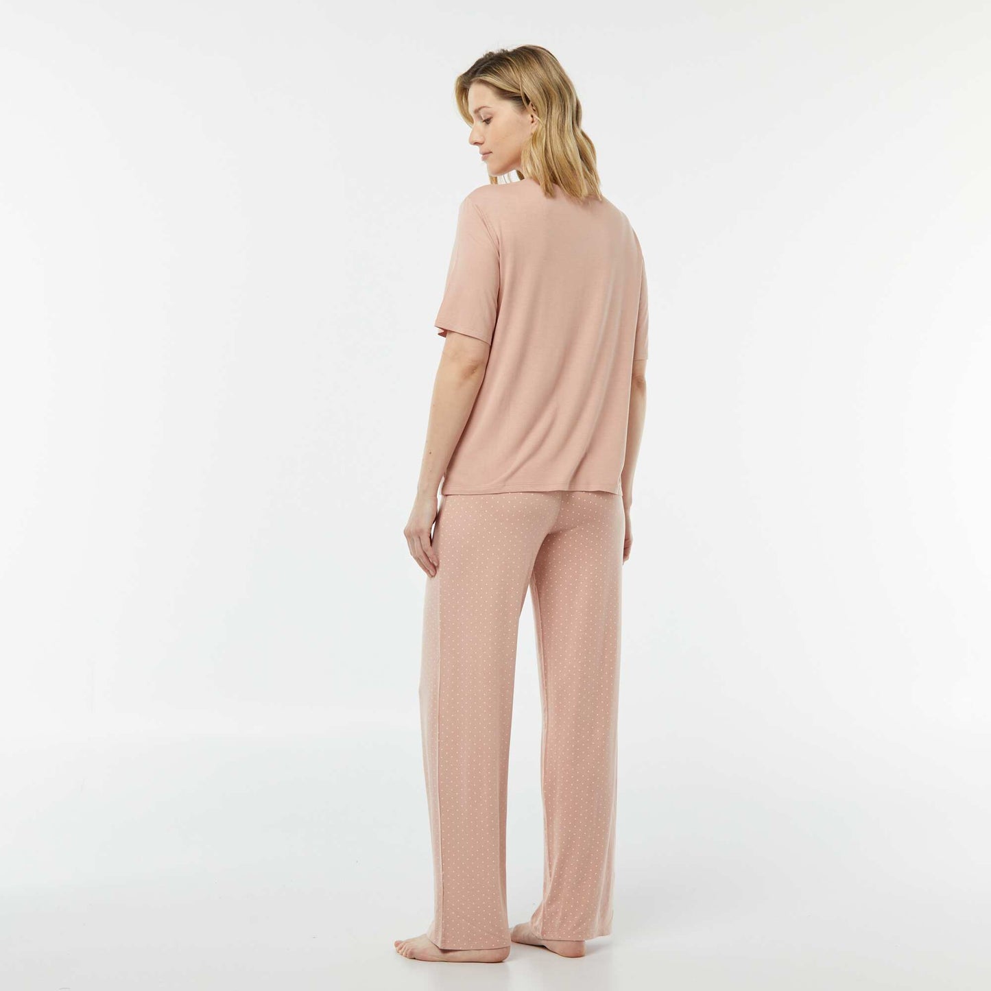 Pyjama long 2 pièces en maille extra-fluide ROSE
