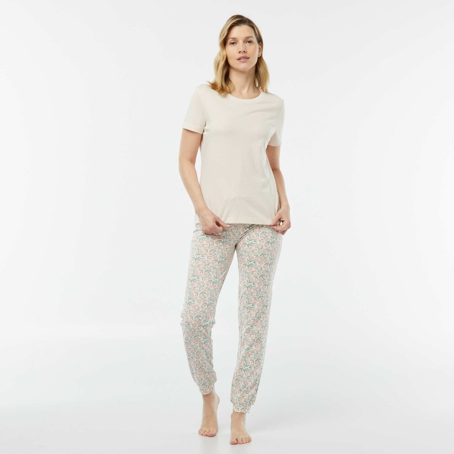 Pyjama 2 pièces - tee-shirt + pantalon imprimé CRèME/ROSE