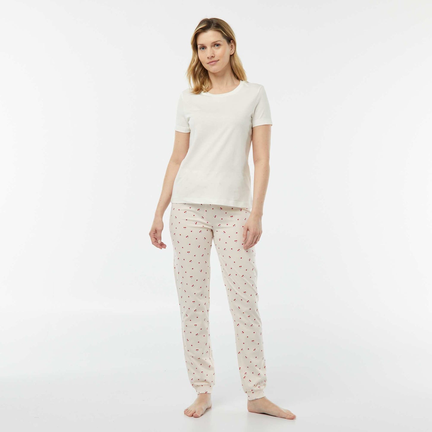 Pyjama 2 pièces - tee-shirt + pantalon imprimé BLANC/CERISE