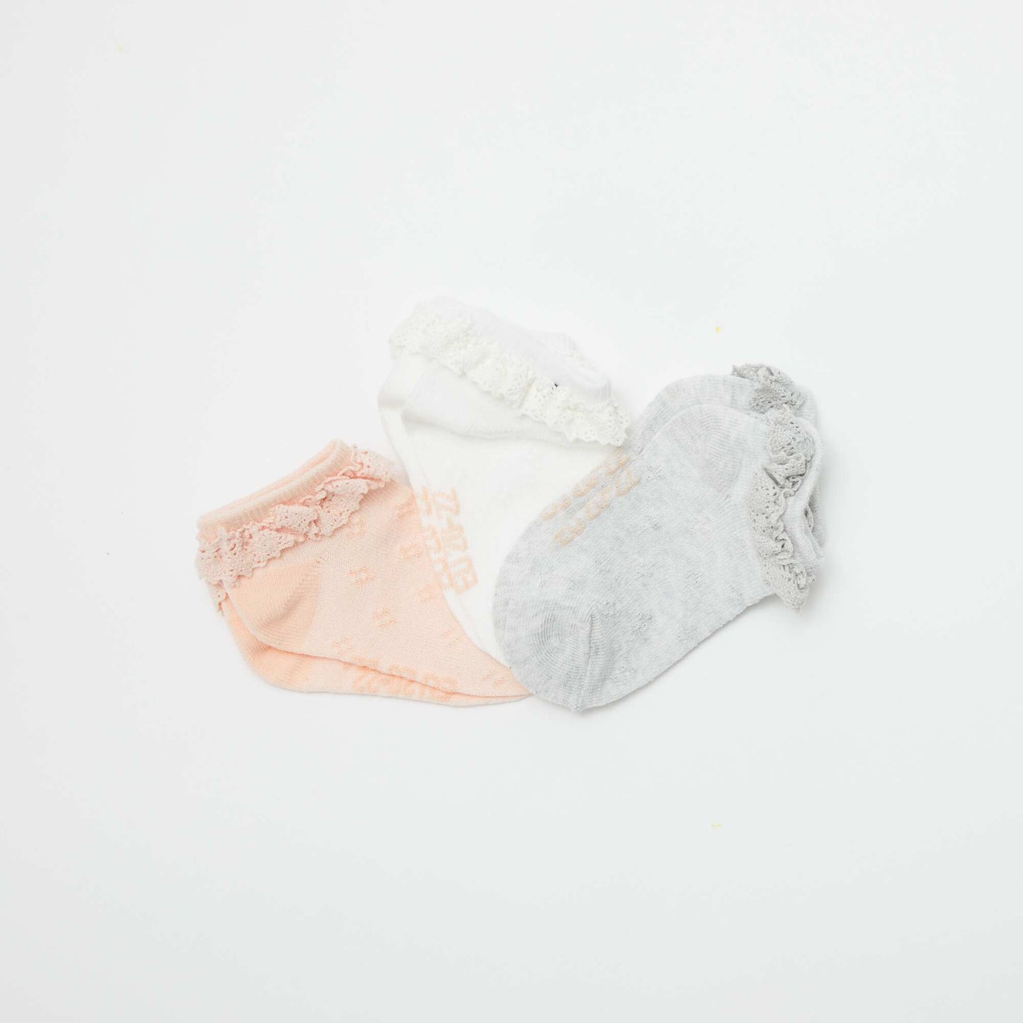 Lot de 3 paires de chaussettes volantées ROSE/GRIS