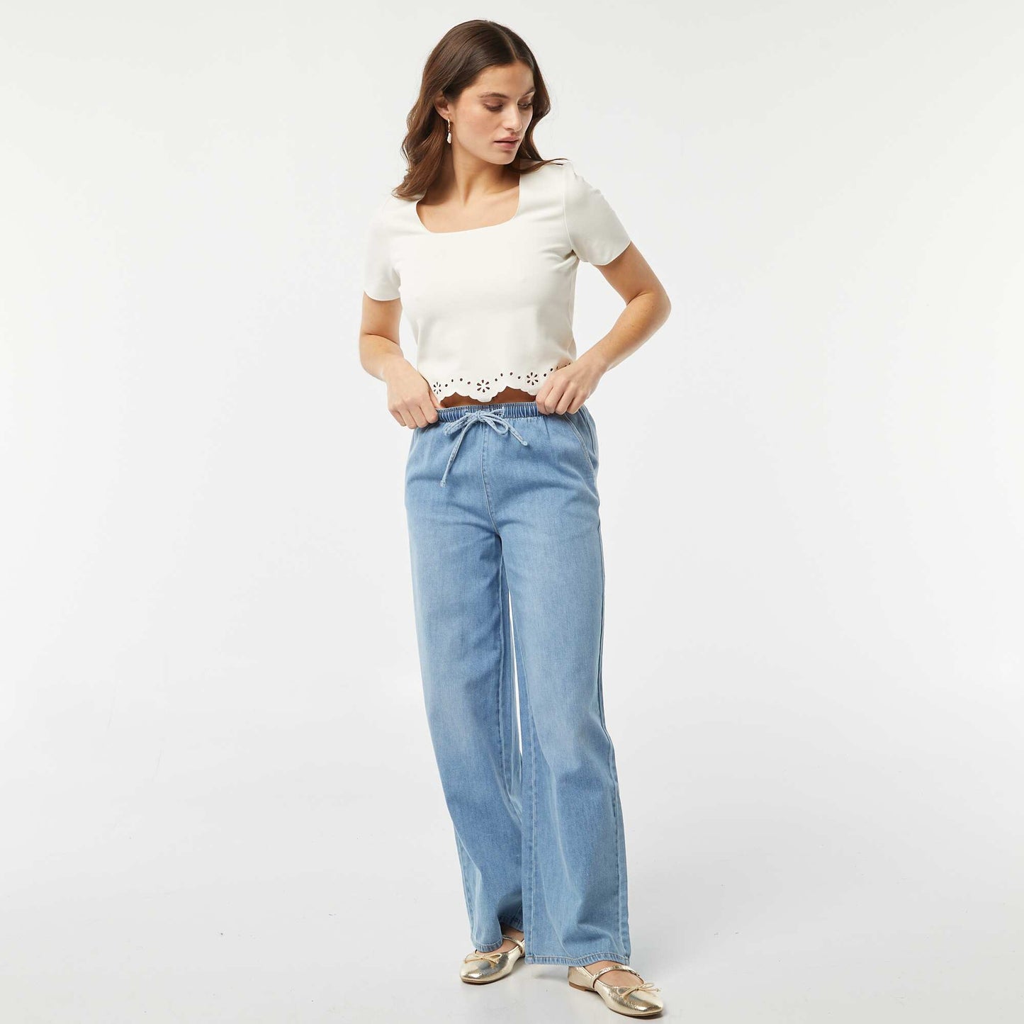 Pantalon denim élastiqué BLEU