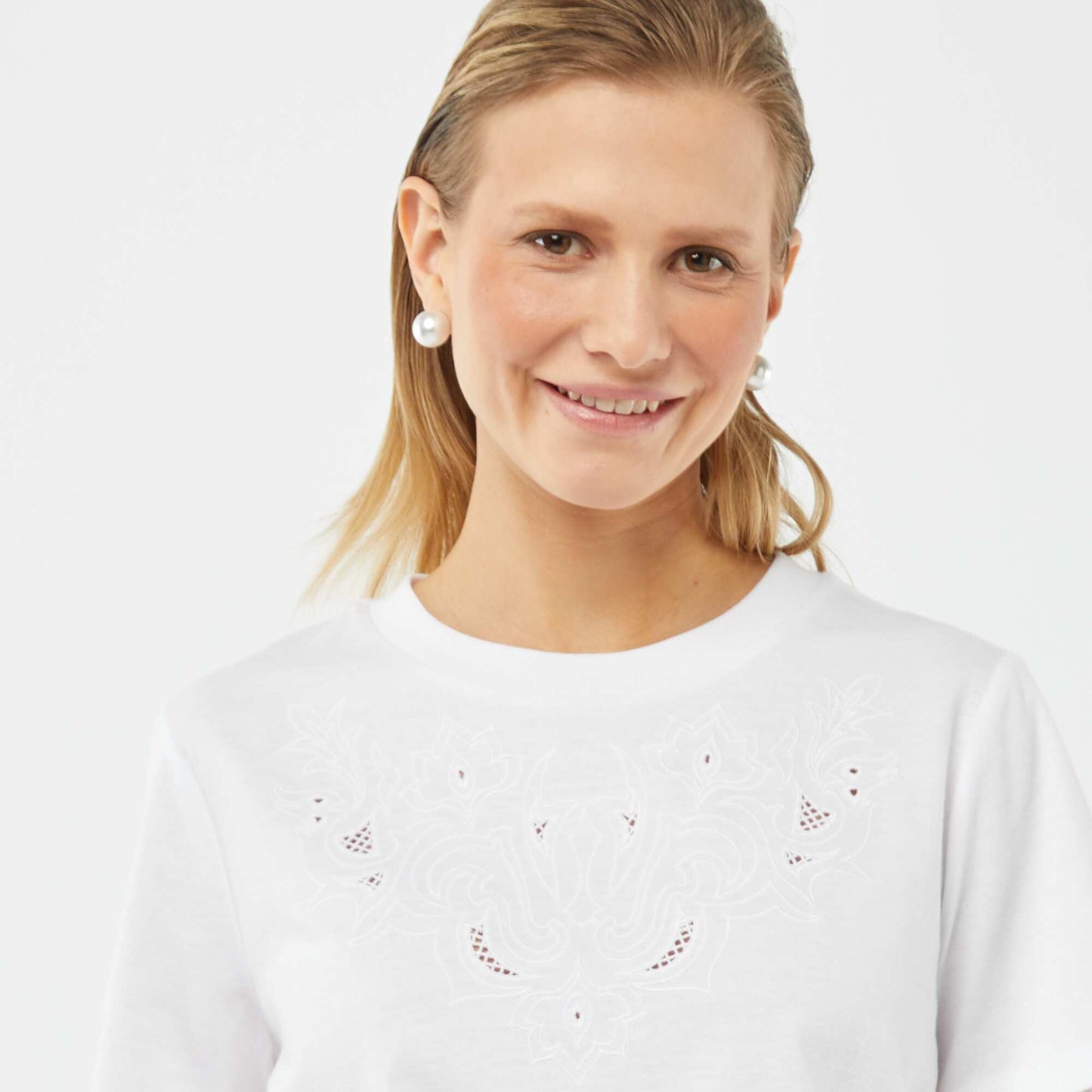 T-shirt à manches courtes avec broderies fantaisies BLANC