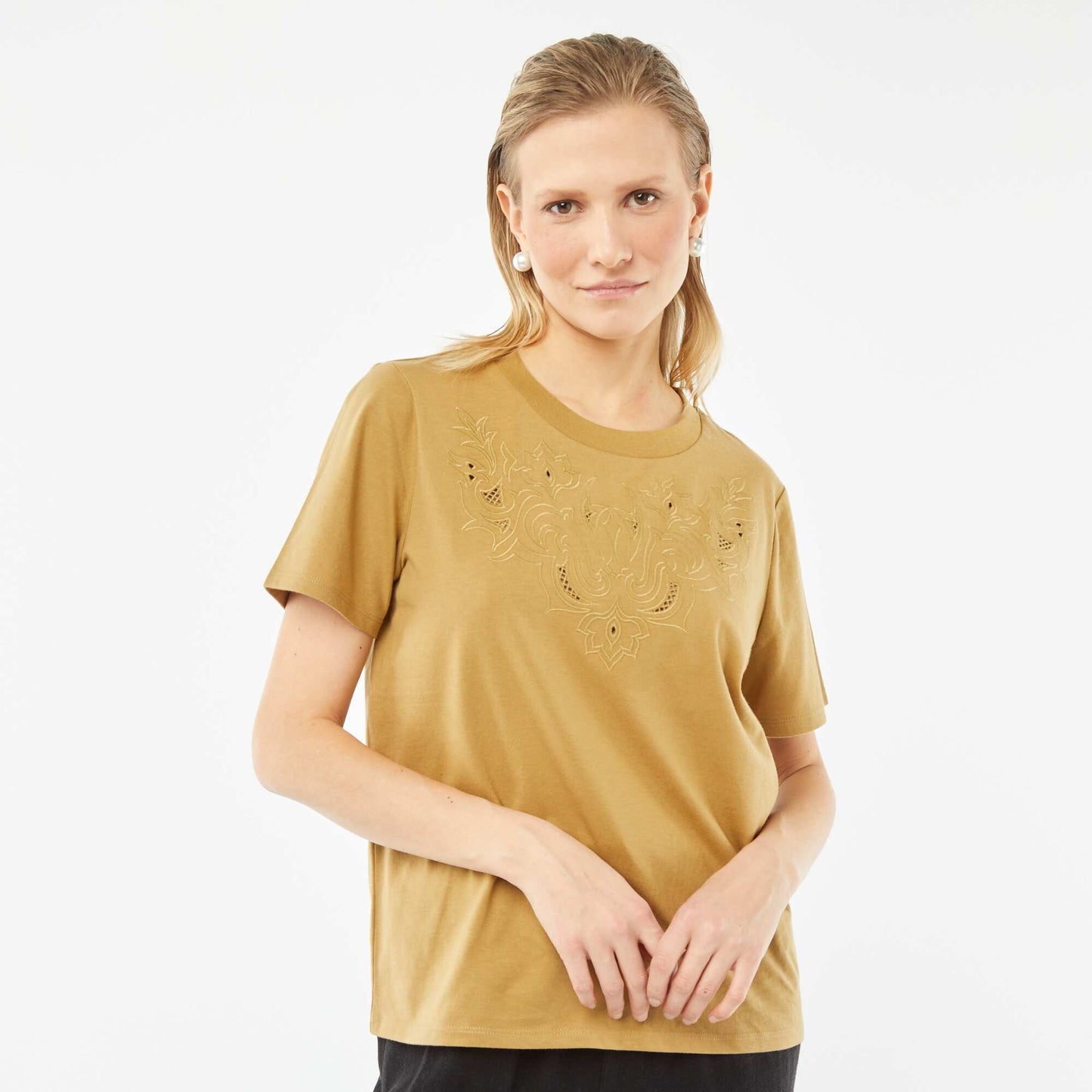 T-shirt à manches courtes avec broderies fantaisies VERT BRONZE