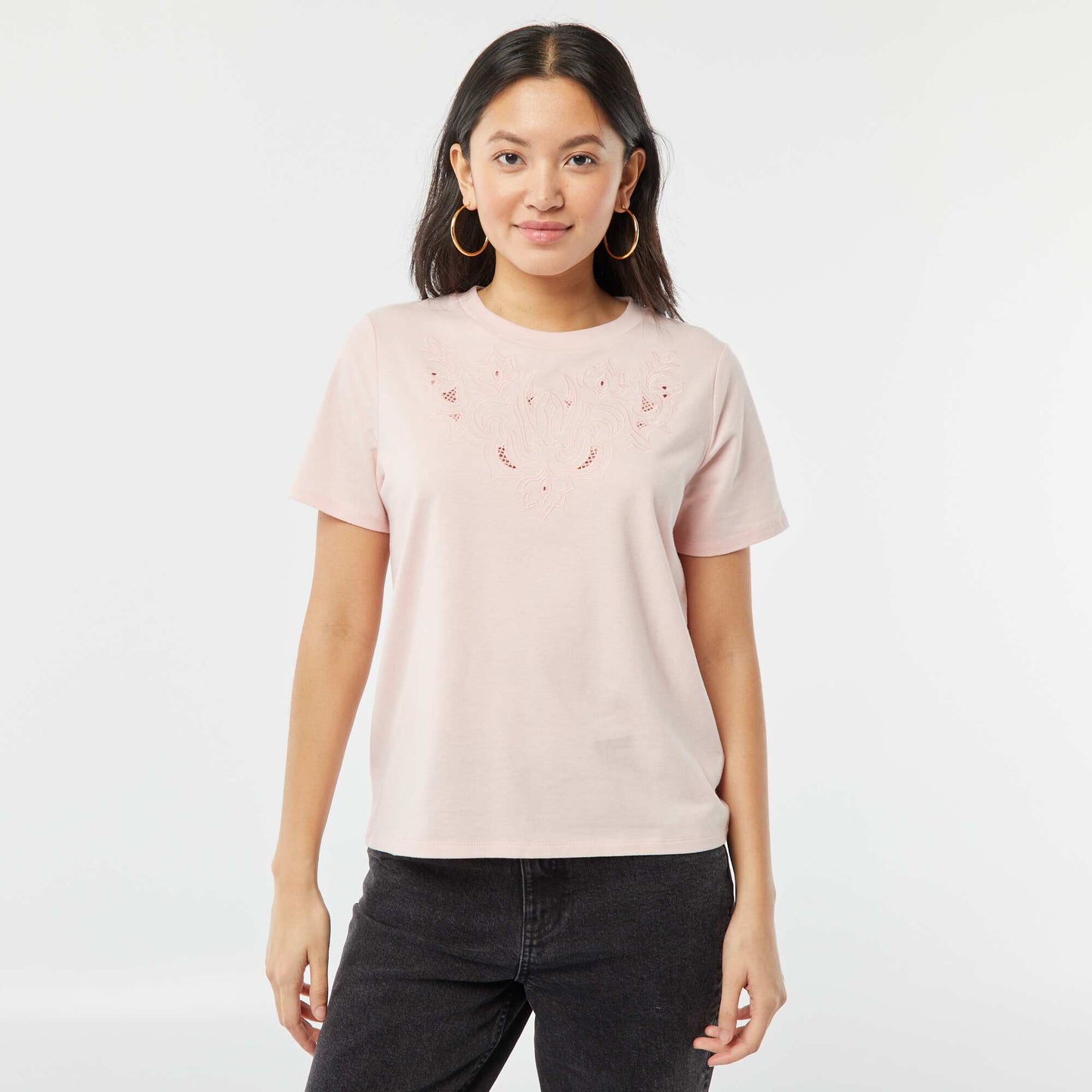 T-shirt à manches courtes avec broderies fantaisies ROSE